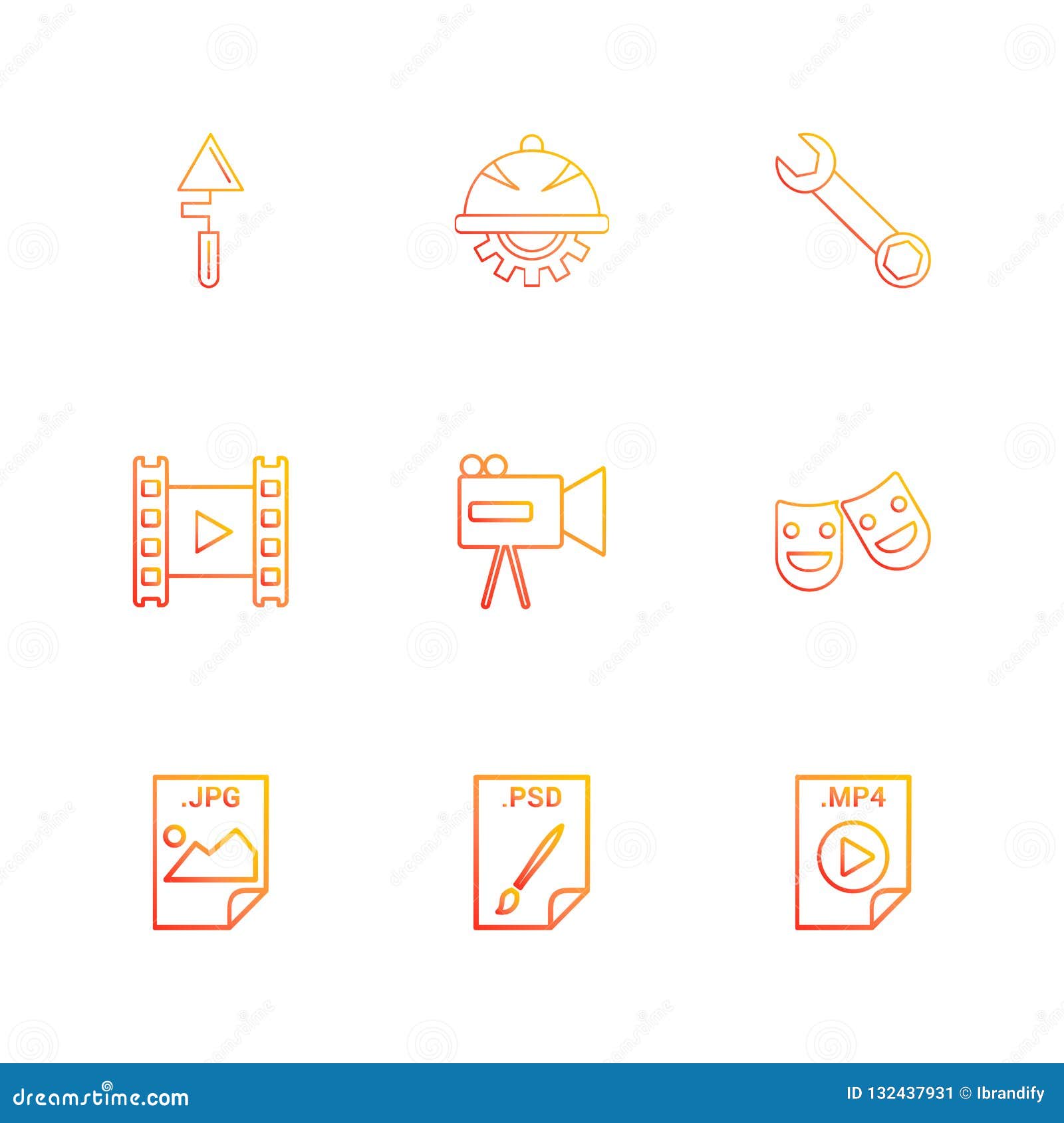 spade , gear , wrench , video , camcoder , smiley , image , psd