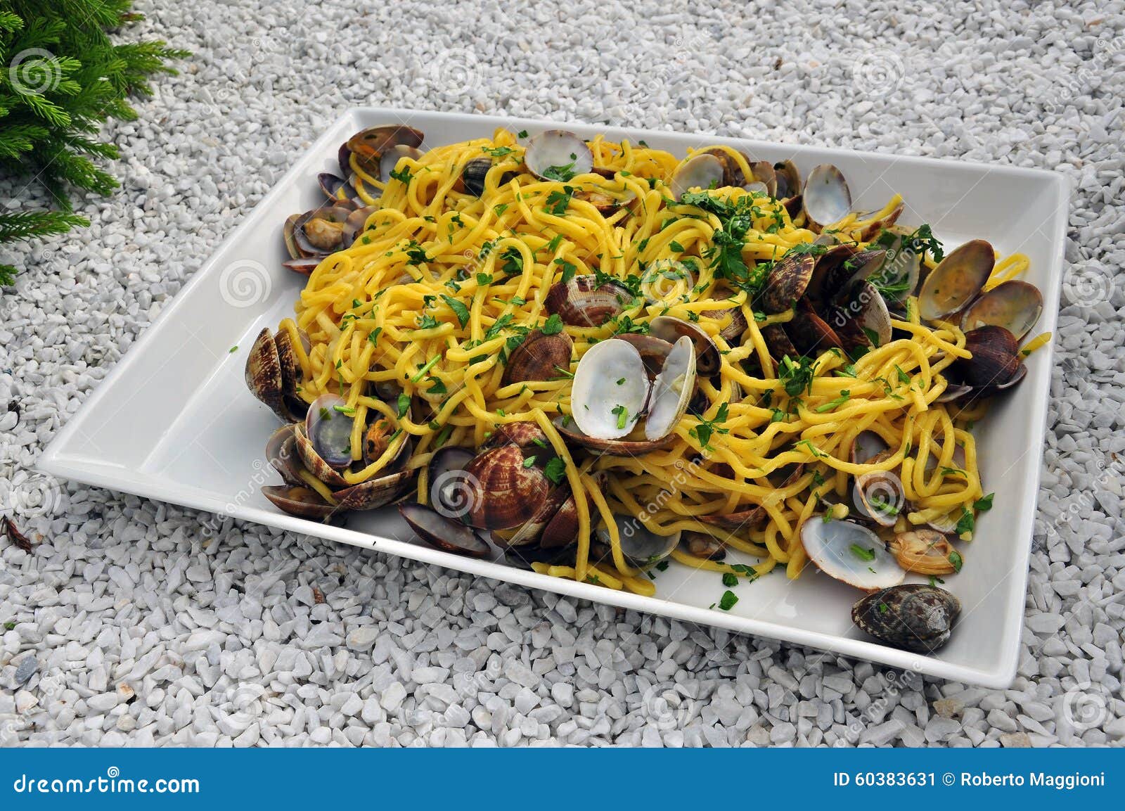 italian food. spaghetti alle vongole, pasta with clams