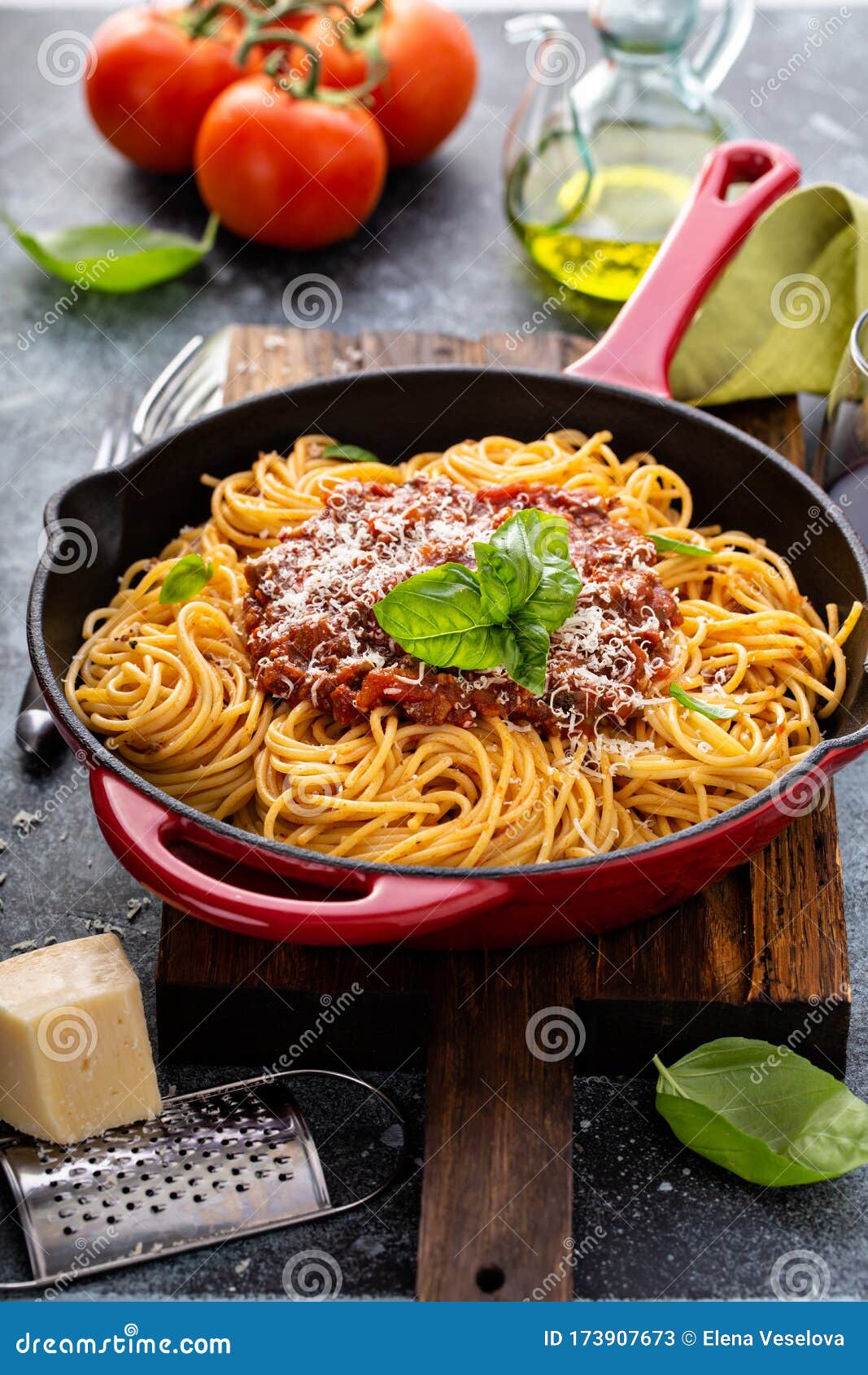 Spaghetti Bolognese in a Cast Iron Pan Stock Image Image of dish