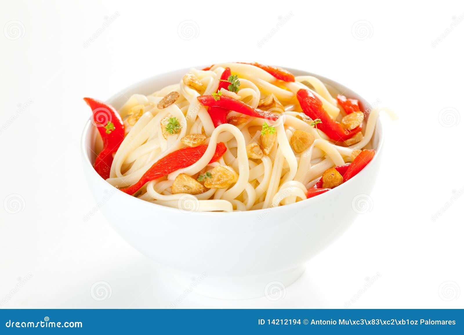Spaghetti Bowl With Garlic And Pepper Stock Photo Image of diet