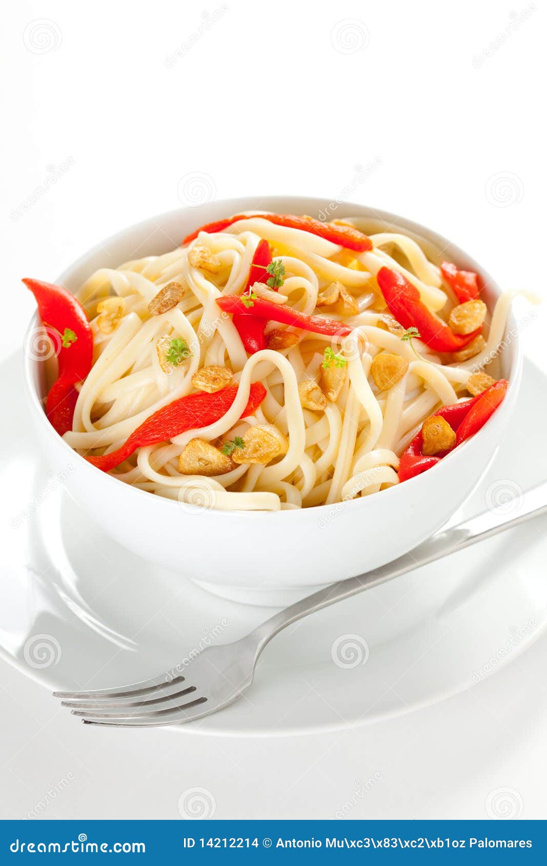 Spaghetti Bowl with Garlic and Pepper Stock Photo Image of spices