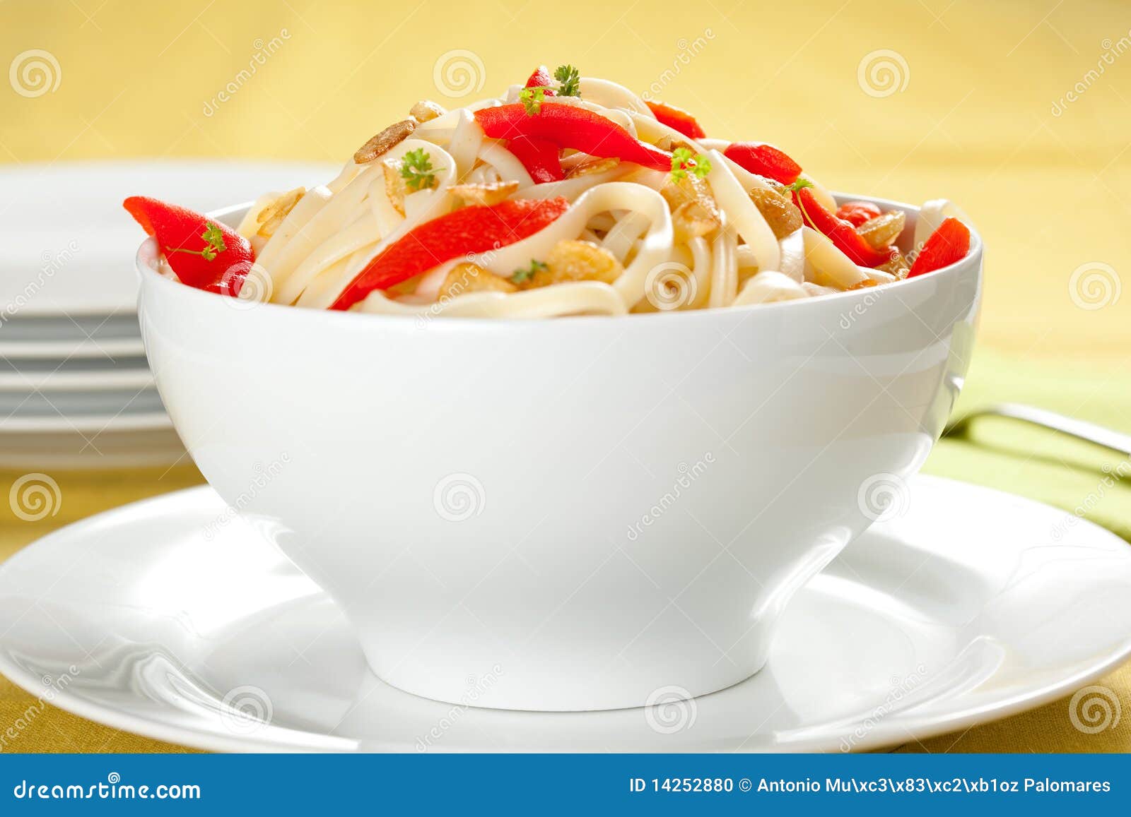 Spaghetti Bowl with Garlic and Pepper Stock Photo Image of sauce