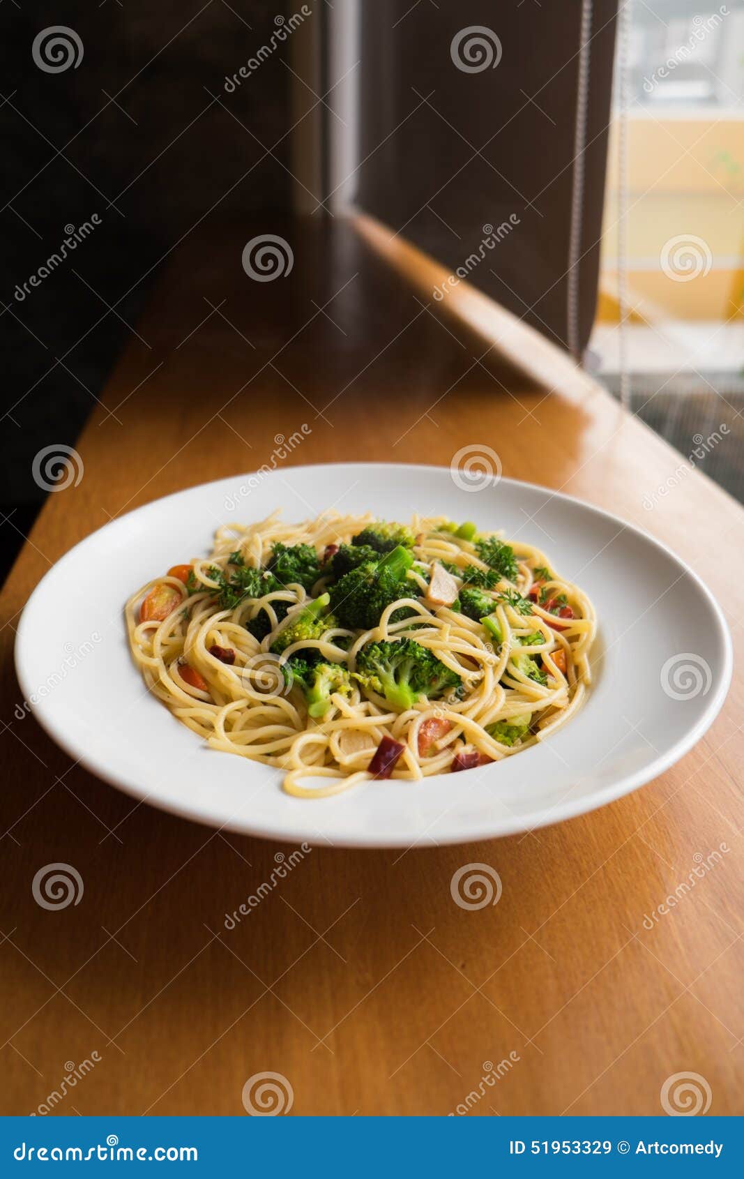 Spaghetti with Broccoli and Tomatoes. Stock Image Image of dinner, mediterranean 51953329