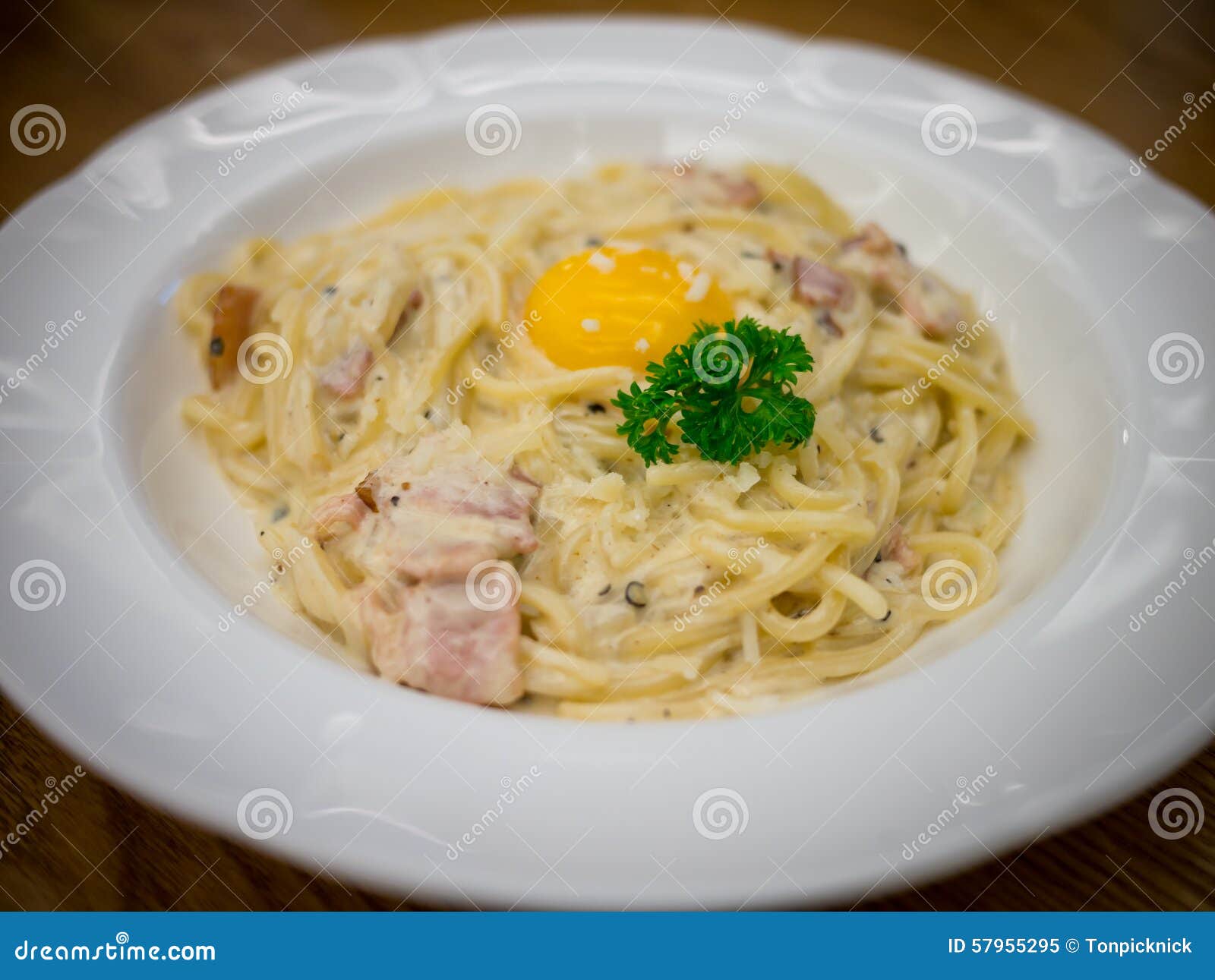 Spaghetti Carbonara Cream Sauce Stock Image Image of closeup, dinner