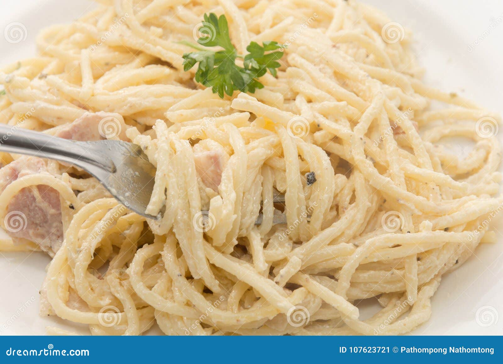 Spaghetti Carbonara with Cream Stock Image Image of meat, close