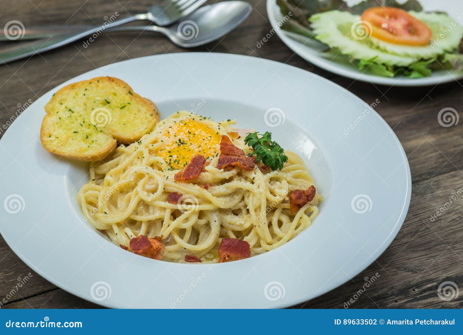 Spaghetti Carbonara with Egg Yolk on Plate Stock Photo Image of lunch