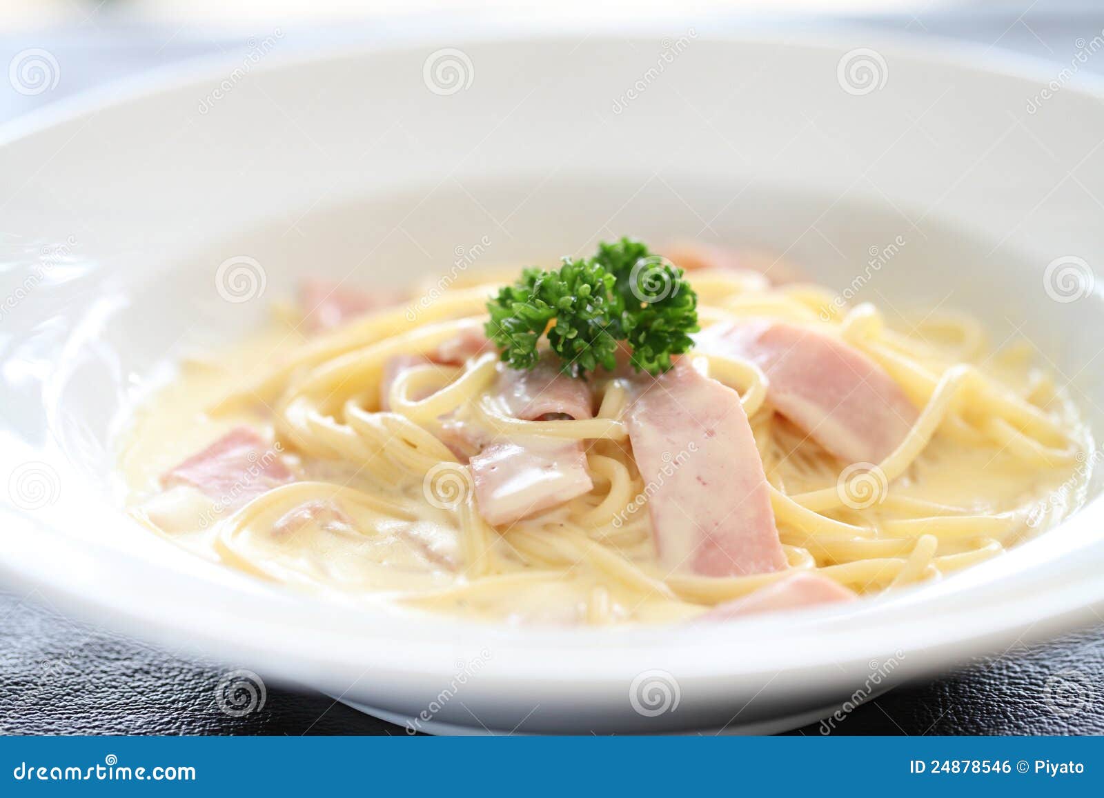 Spaghetti Carbonara with Ham and Cheese Stock Photo Image of eggs