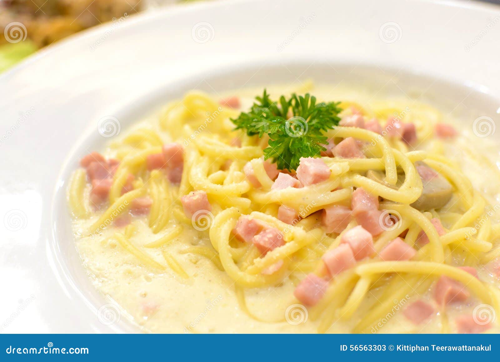Spaghetti Carbonara with Ham and Mushroom Stock Image Image of