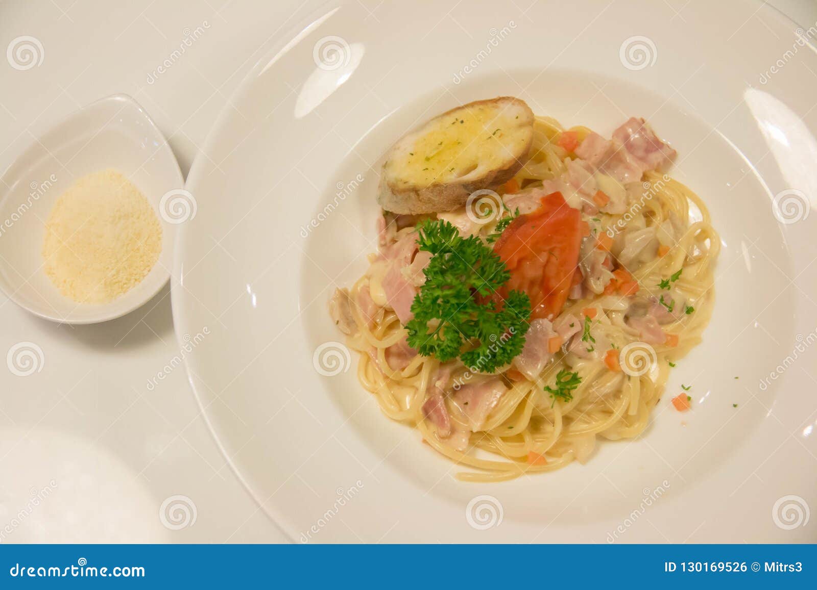 Spaghetti Carbonara with Ham Stock Photo Image of cheese, dish 130169526