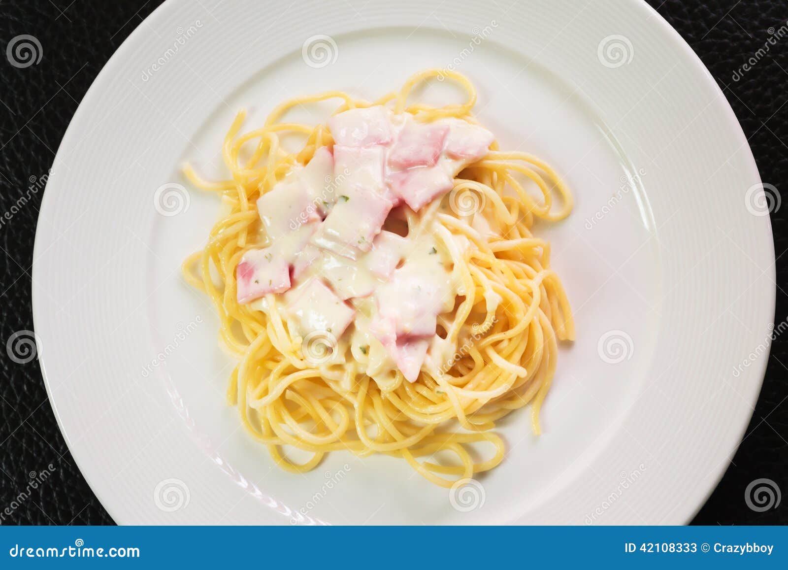 Spaghetti Carbonara with Ham Stock Image Image of lunch, cutlery