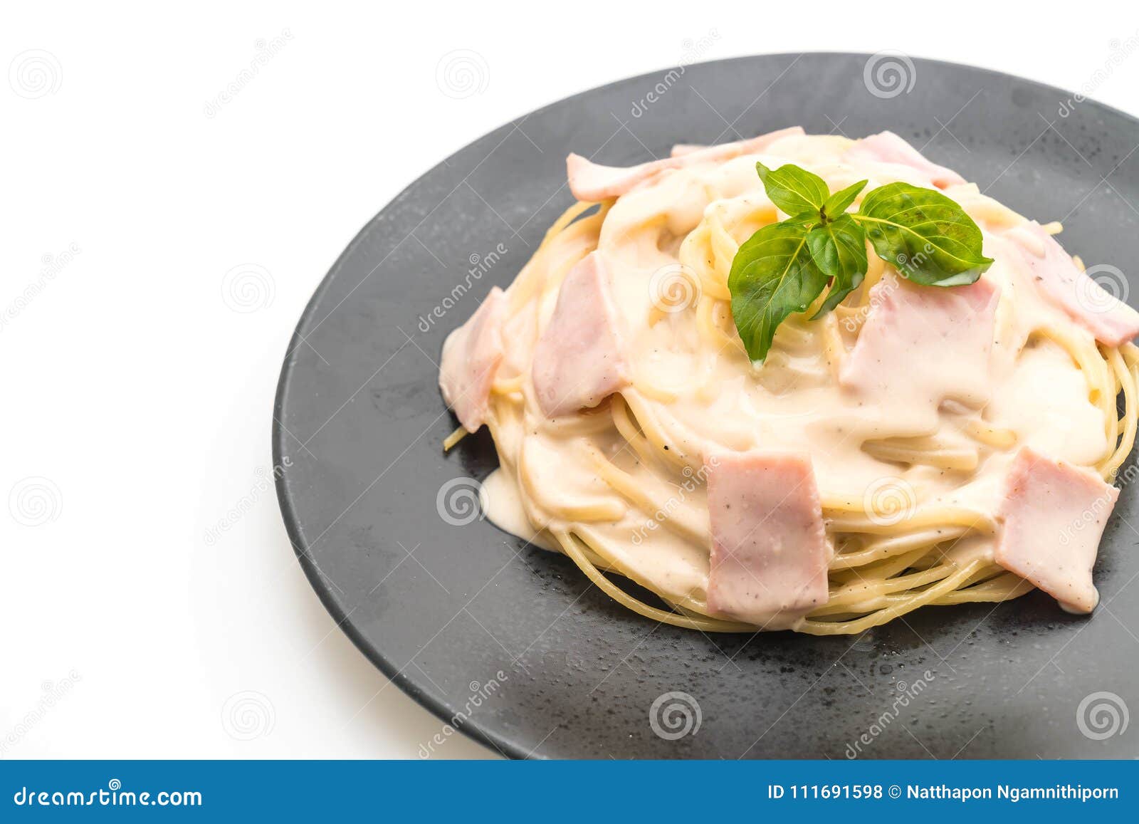 Spaghetti carbonara ham stock photo. Image of mediterranean 111691598