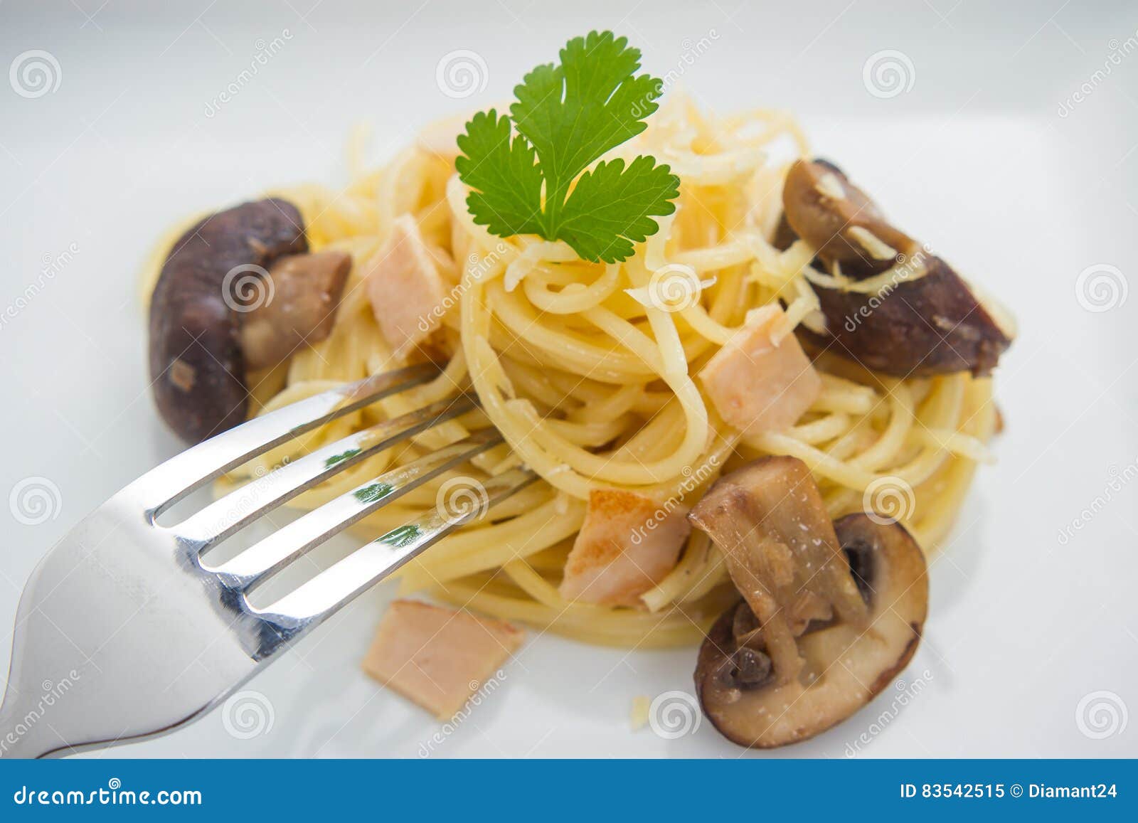 Spaghetti Carbonara with Mushroom, Macro Stock Image Image of