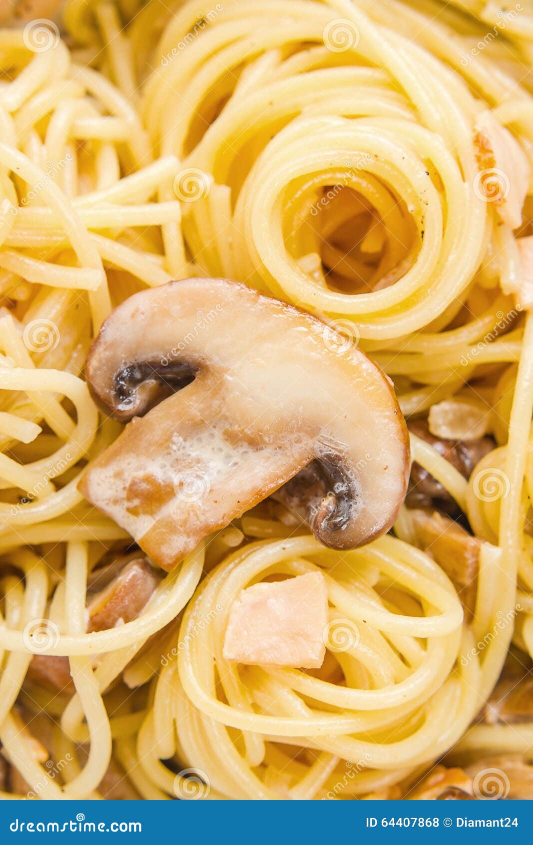 Spaghetti Carbonara with Mushroom, Macro Stock Photo Image of menu