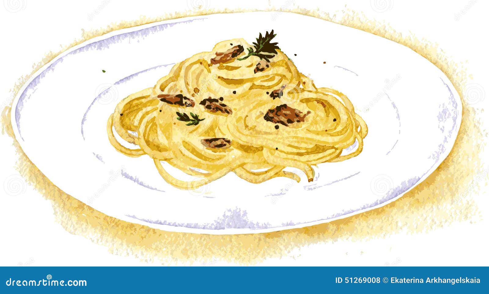 Spaghetti Carbonara Painting by Watercolor Stock Vector Illustration