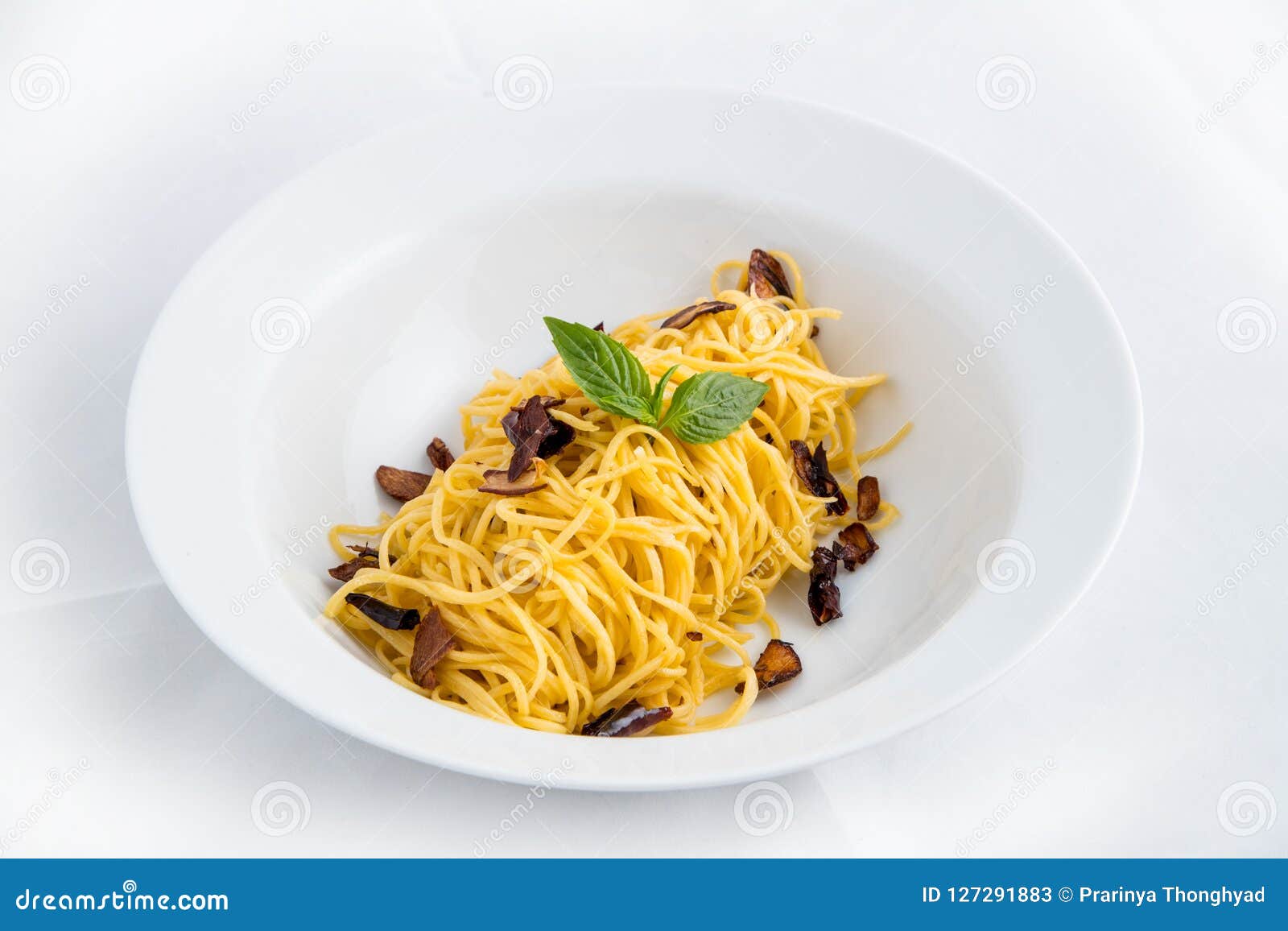 Spaghetti Carbonara, Pasta Noodles On White Background Stock Image