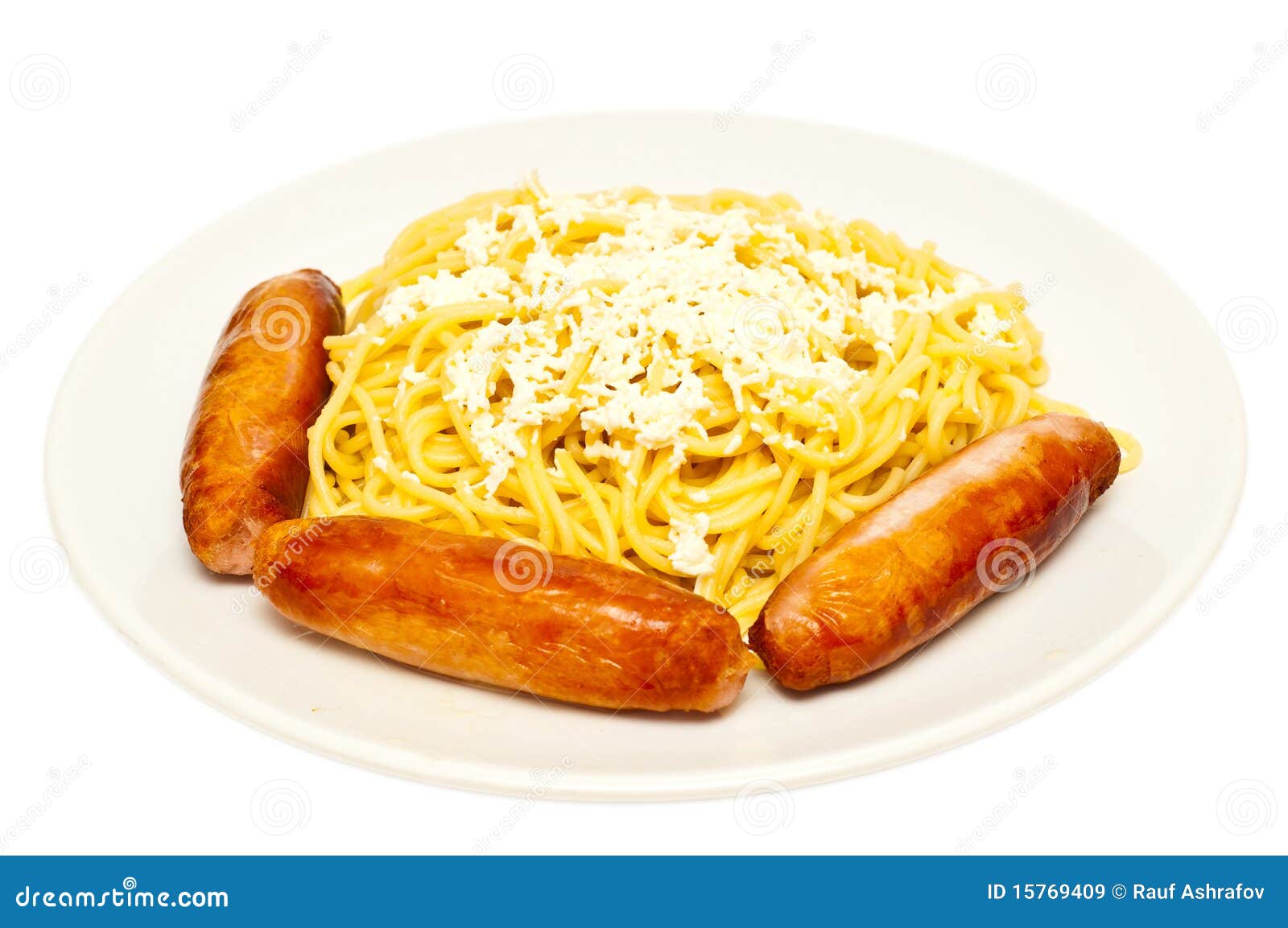 Spaghetti with Cheese and Sausages Stock Image Image of object, lunch