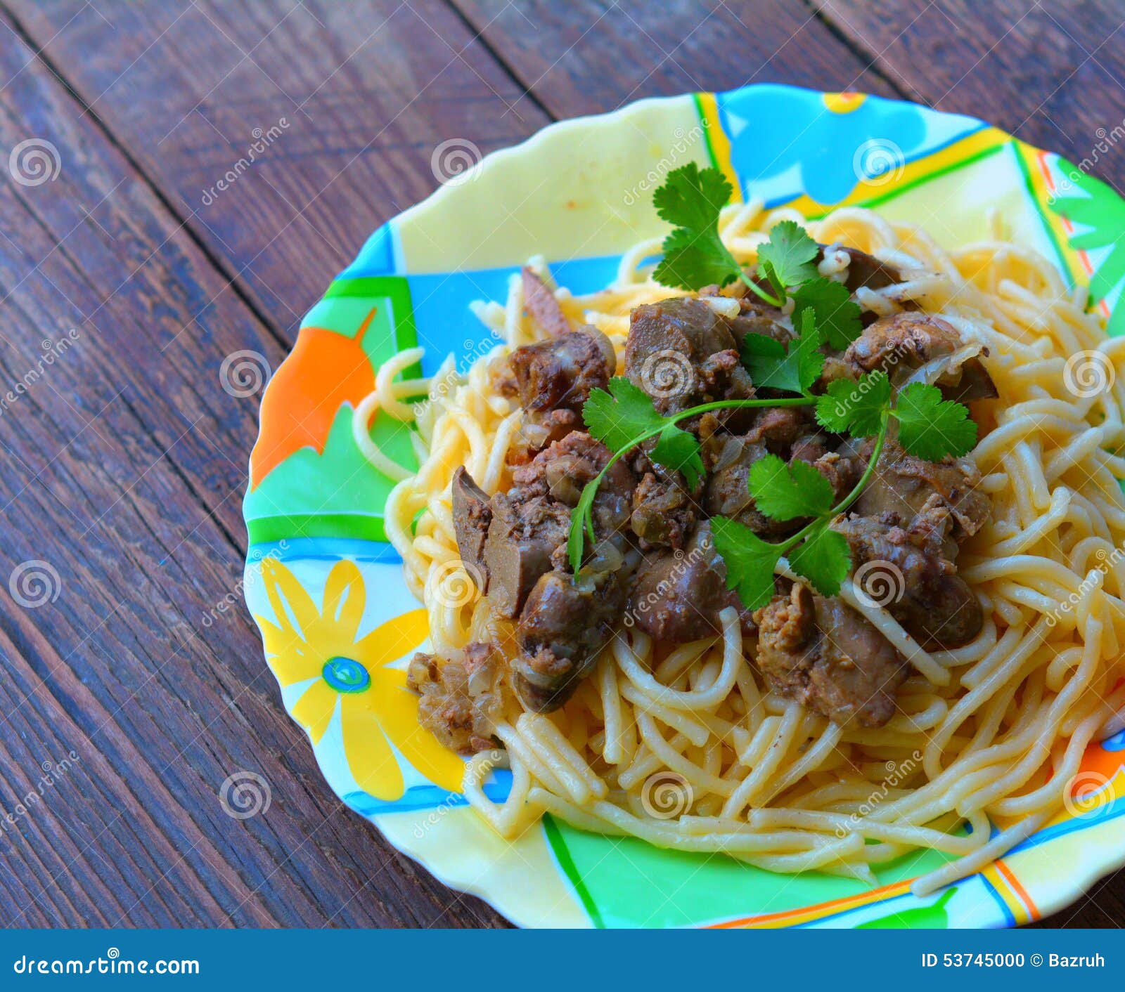 Spaghetti with Chicken Liver Stock Photo Image of chicken, liver