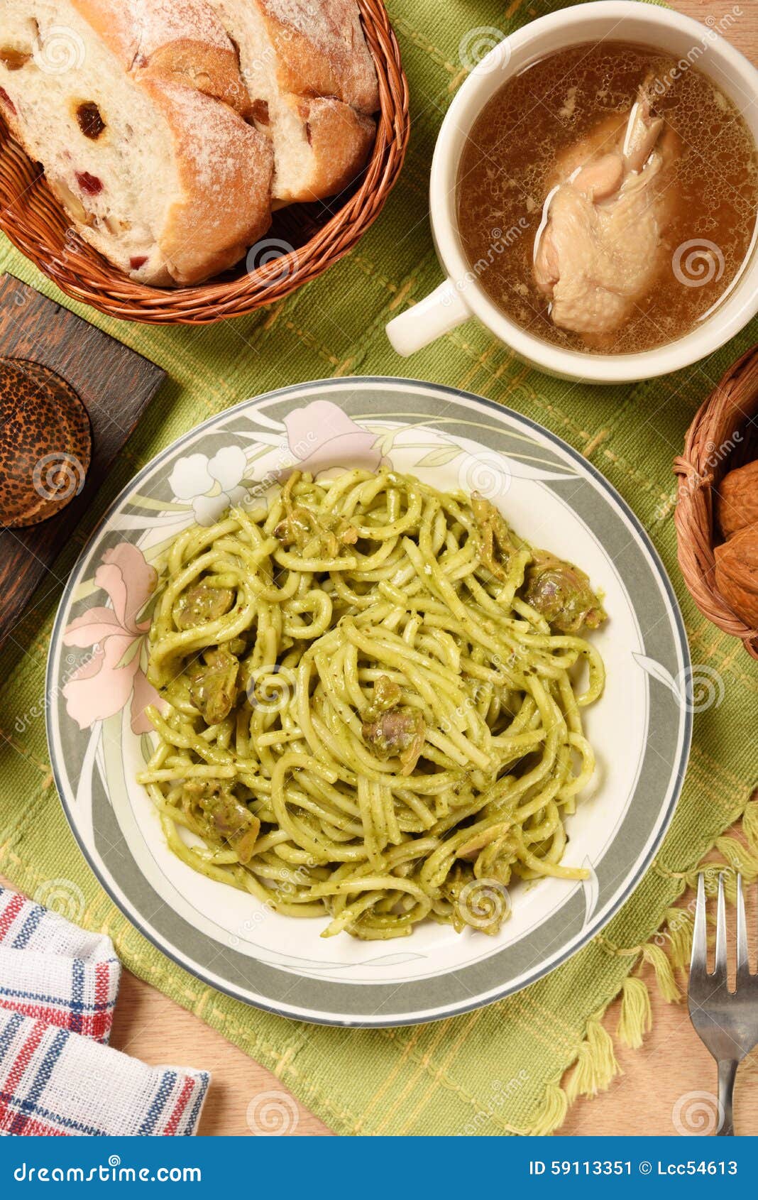 Spaghetti with Clams and Pesto Stock Image Image of mussel, nutrition