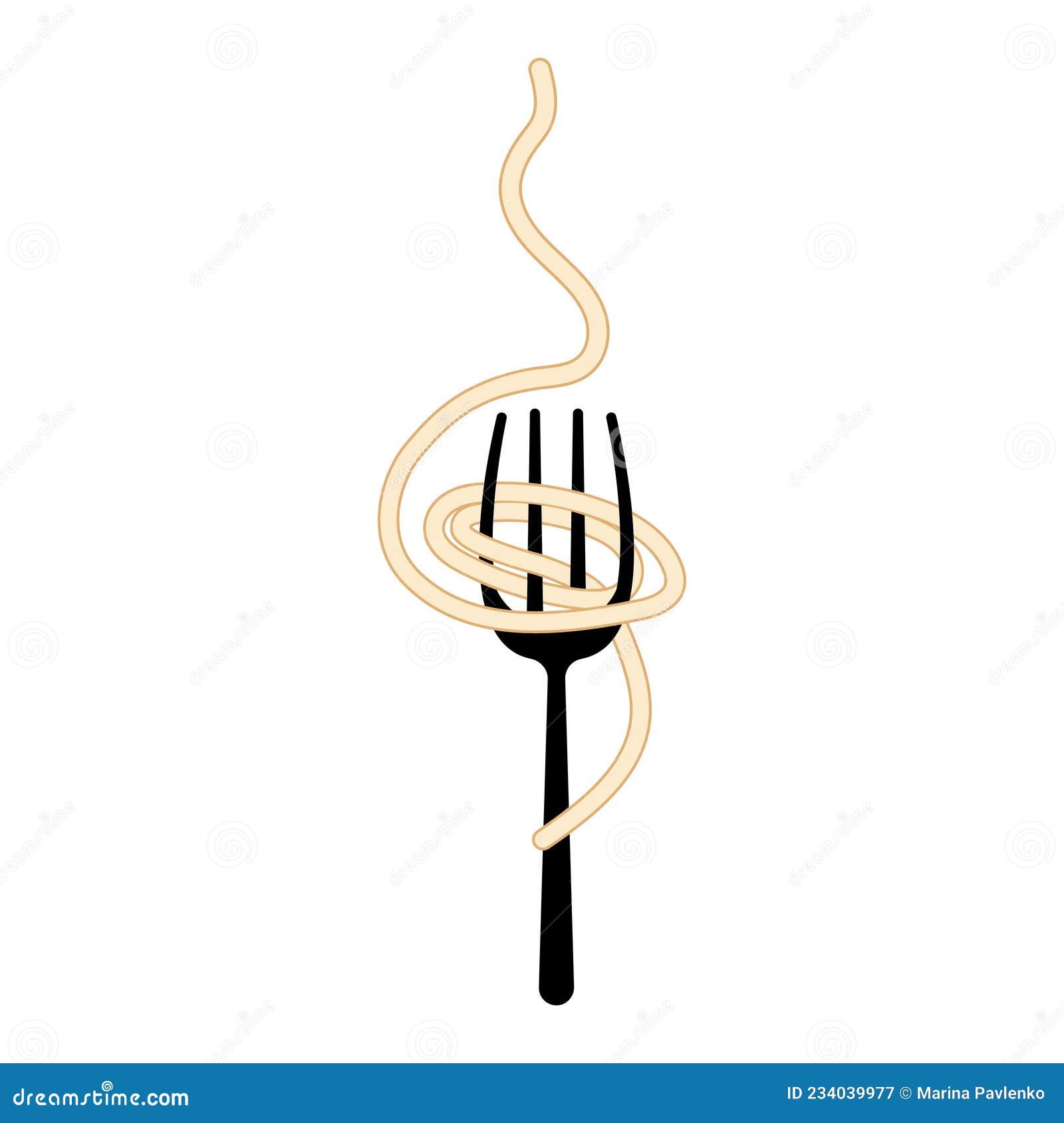 Spaghetti on Fork Illustration. Isolated on White Background. Stock Illustration Illustration