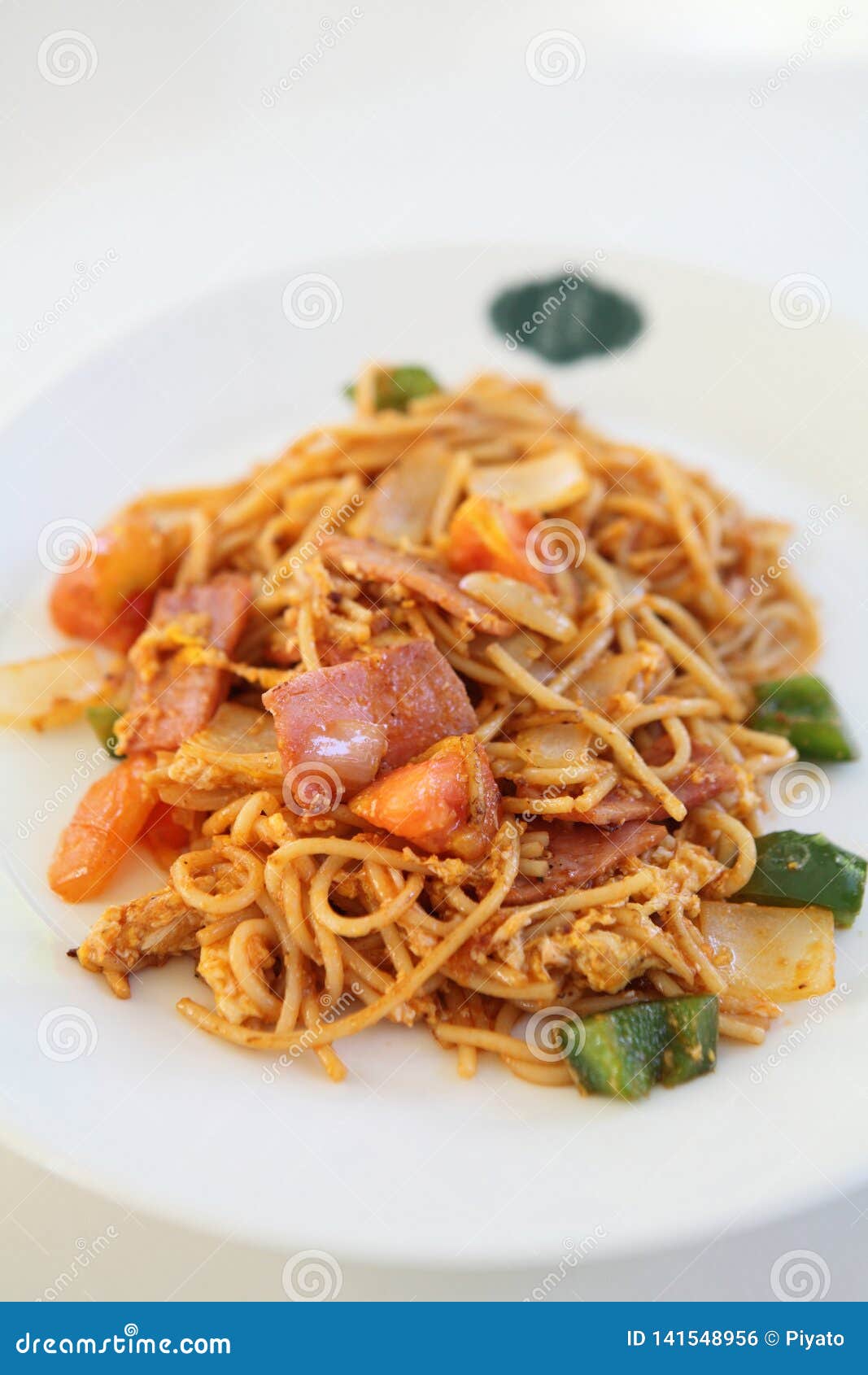 Spaghetti with Ham and Tomato Sauce Stock Photo - Image of garlic ...