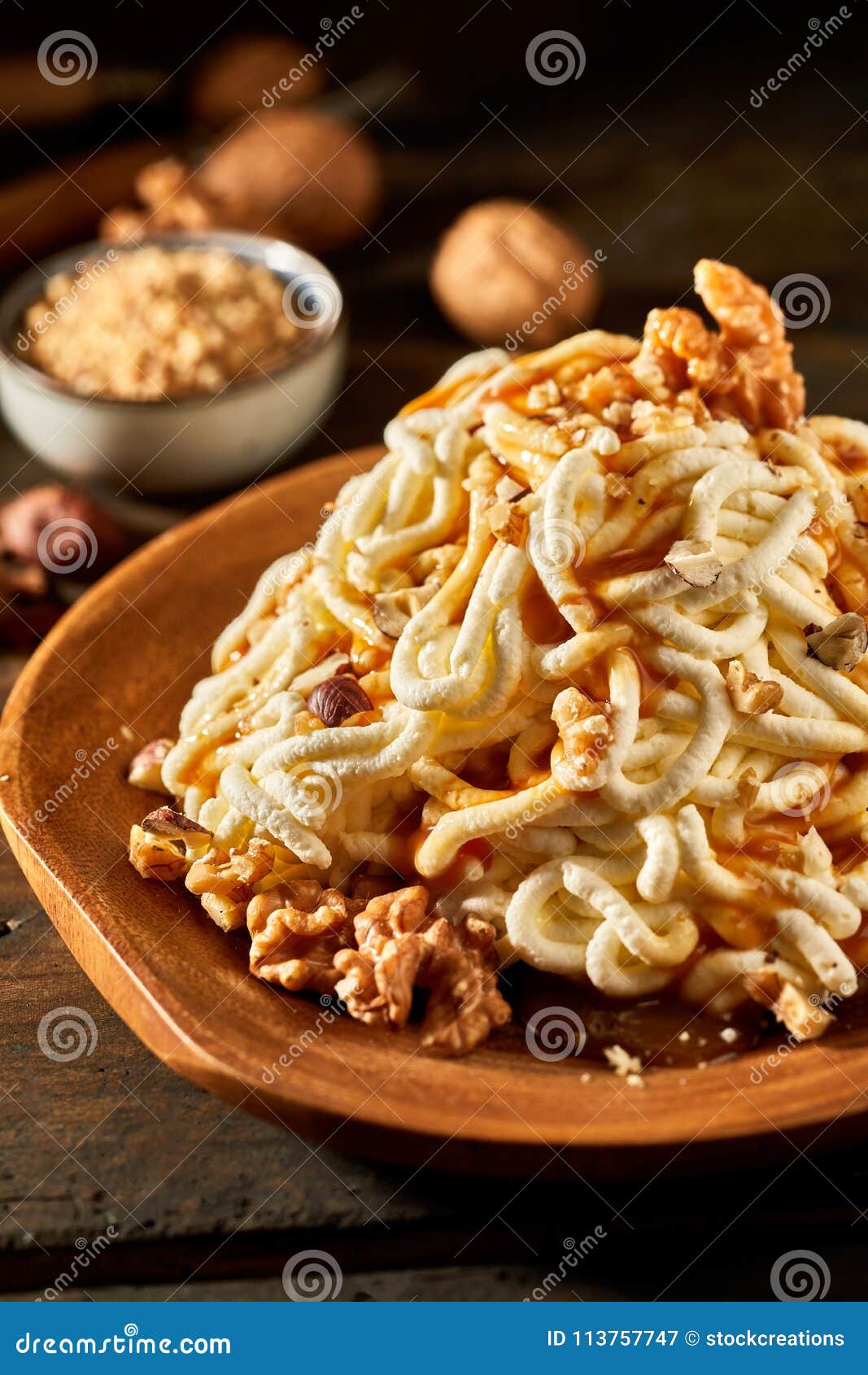 spaghetti walnut ice cream dessert