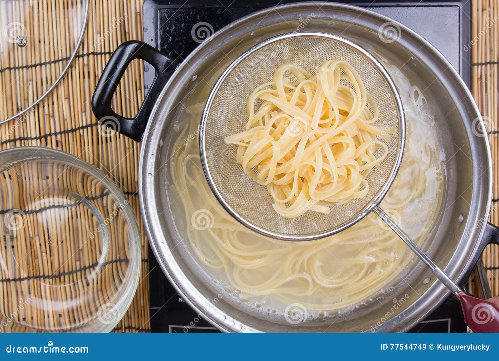 Spaghetti Lifted on of Cold Water with Colander Stock Image Image of