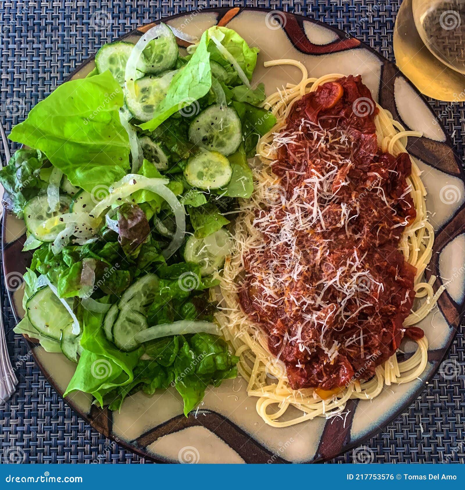 Spaghetti Marinara with Salad Stock Photo Image of cheese, grated 217753576