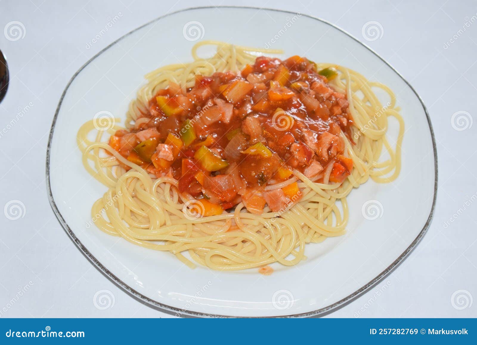 Spaghetti with Meat and Paprika Sauce Stock Image Image of curry
