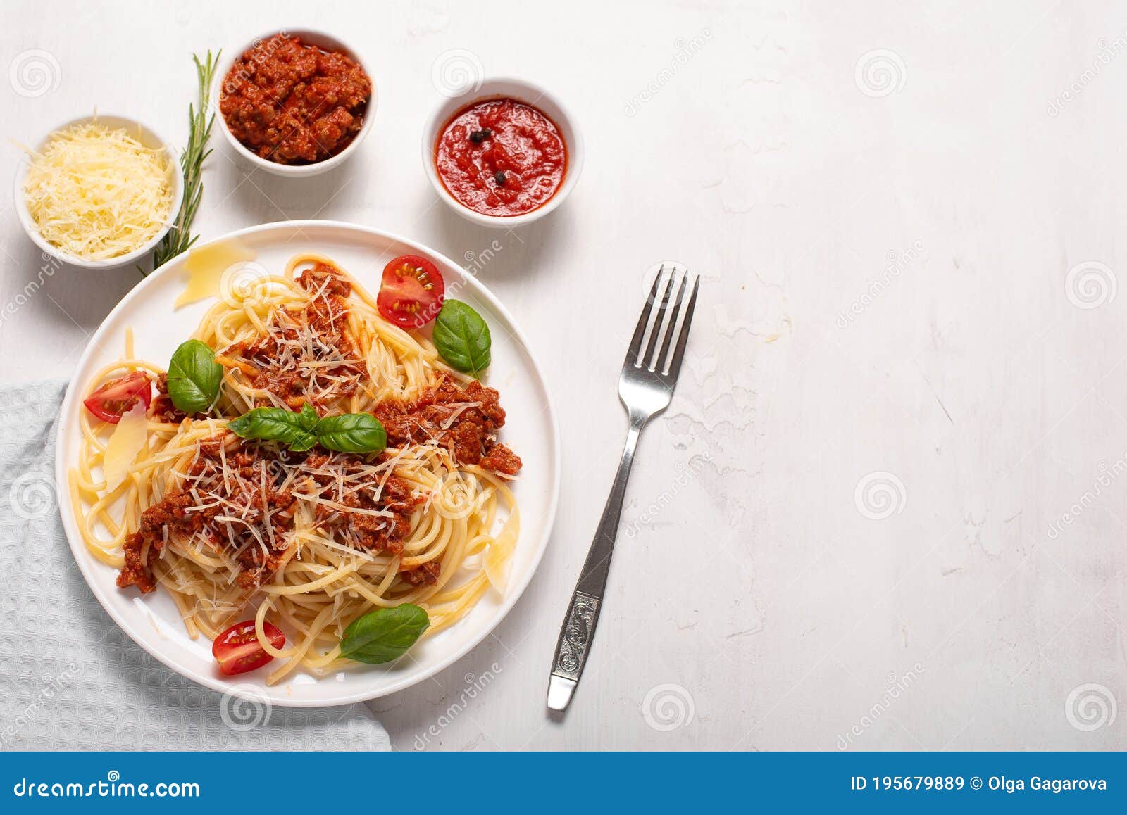 Spaghetti with Meat Sauce, Parmesan and Basil Stock Image Image of