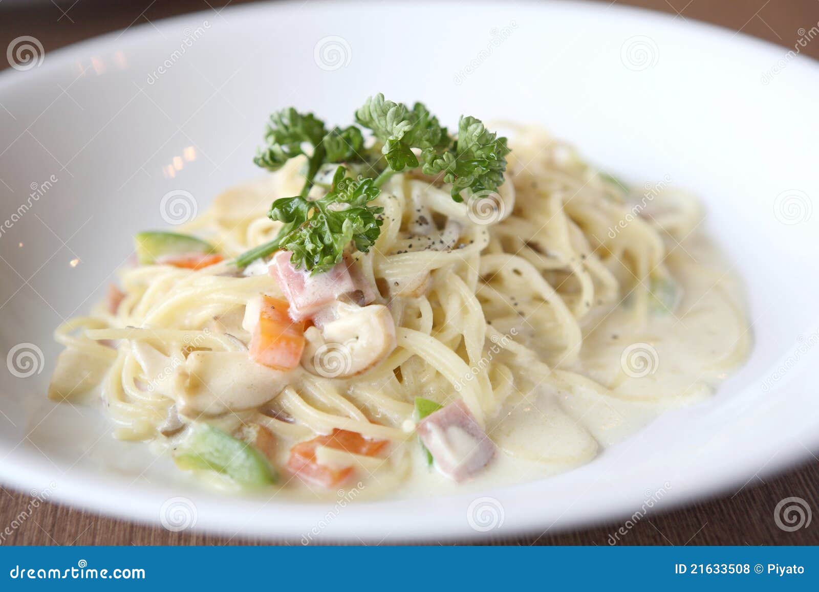 Spaghetti with Mushroom and Ham White Sauce Stock Photo Image of