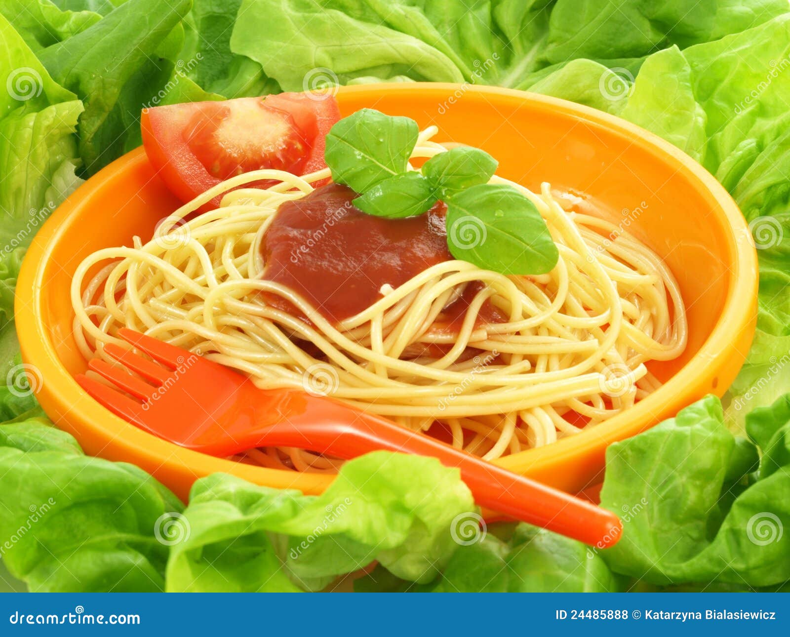 Spaghetti Napoli in Lettuce Stock Photo Image of plastic, lettuce