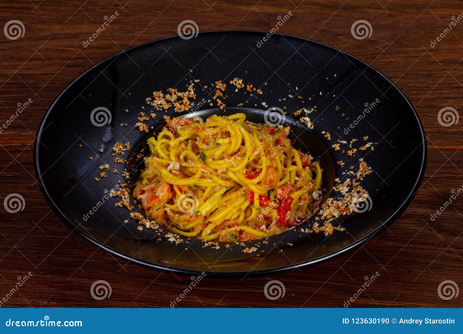 Spaghetti with crab meat stock photo. Image of sauce 123630190