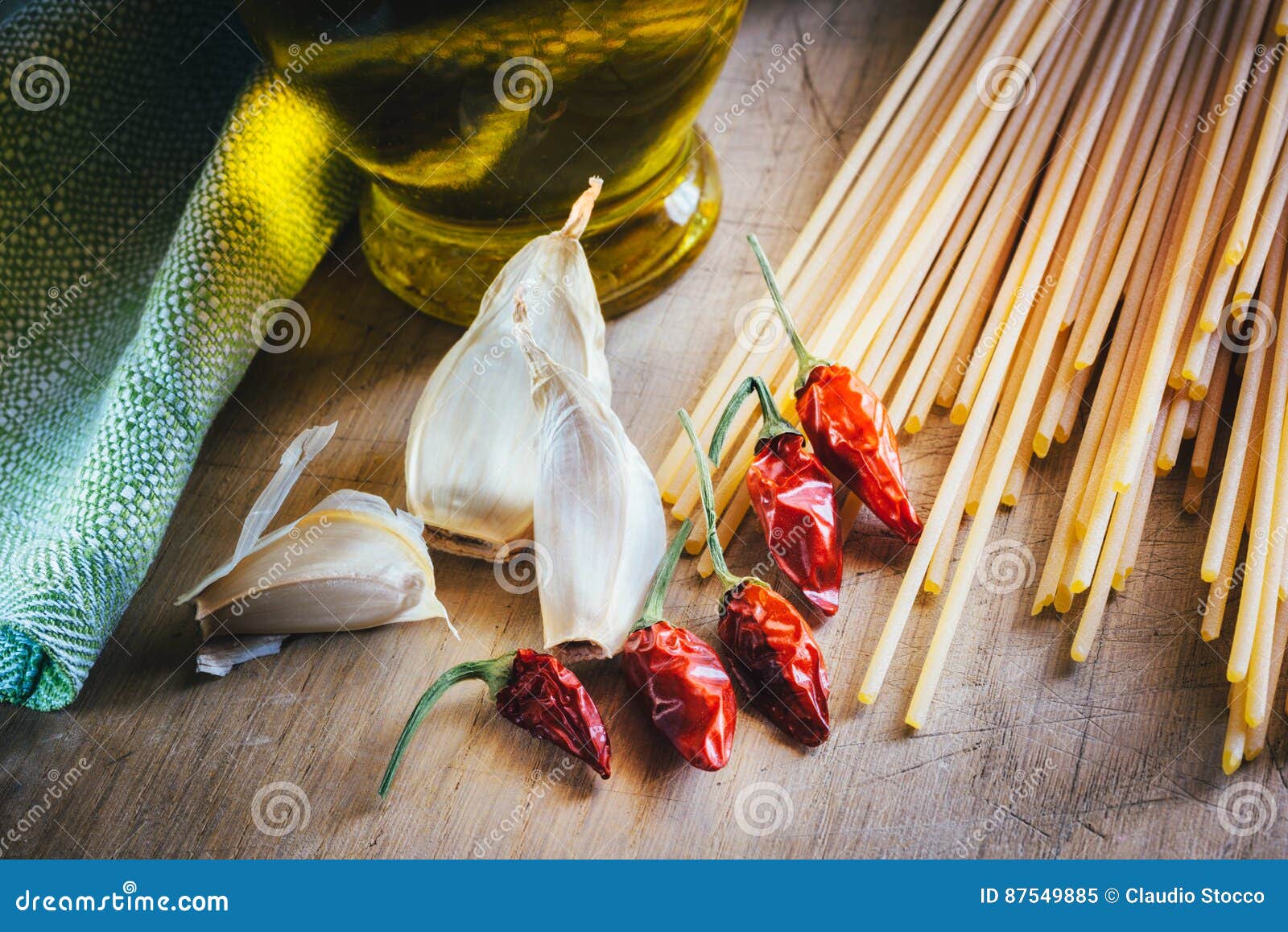 Spaghetti, Olive Oil, Garlic and Chilli Stock Image Image of green