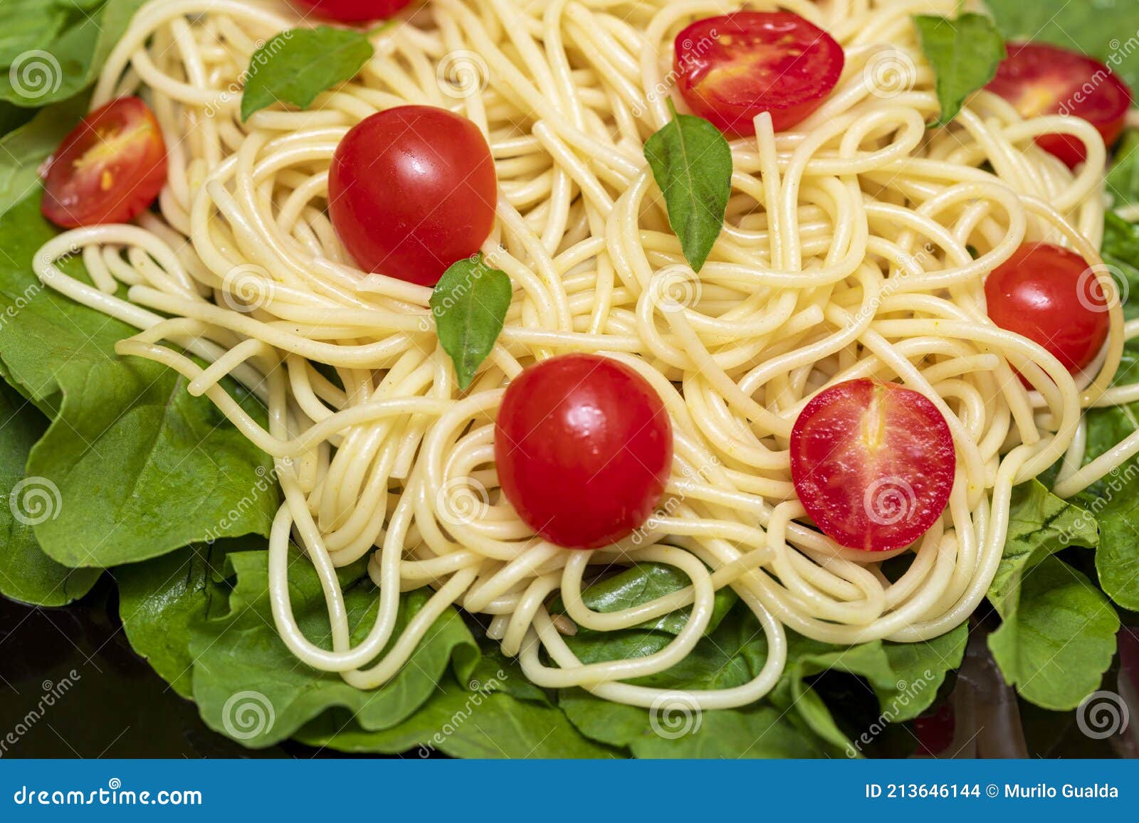 Spaghetti Pasta with Arugula and Cherry Tomatoes Stock Photo Image of