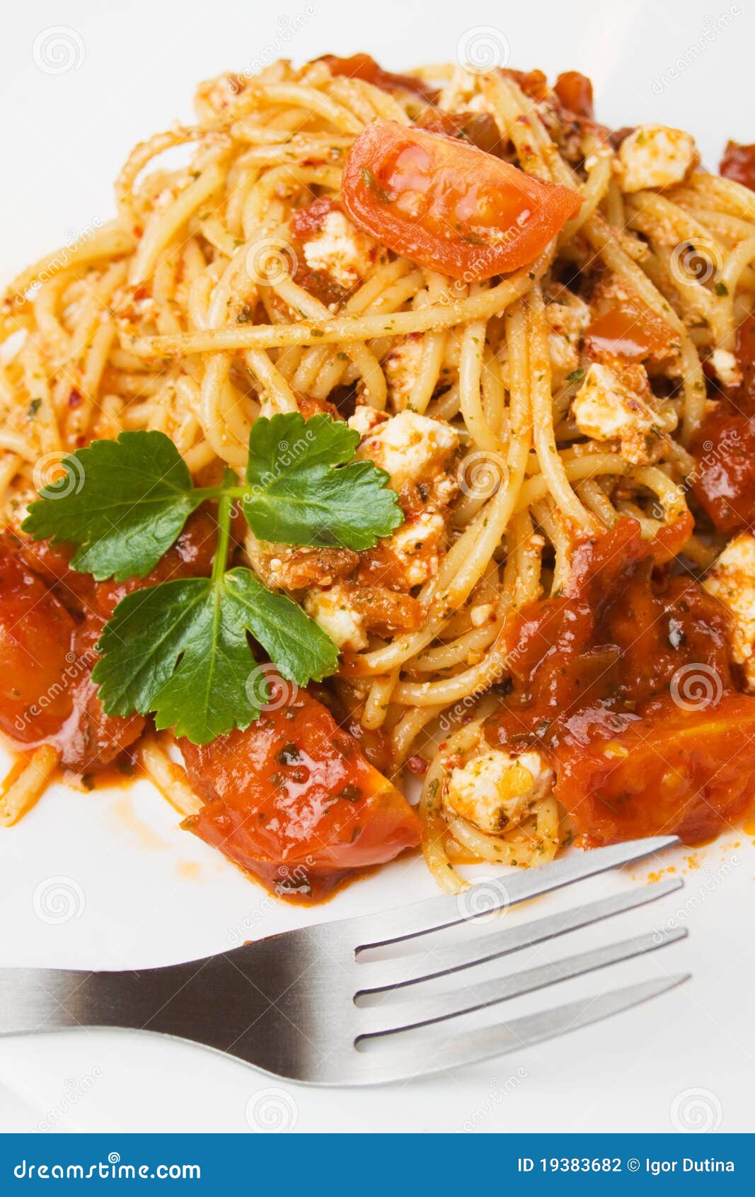 Spaghetti Pasta with Cheese and Tomato Sauce Stock Photo - Image of