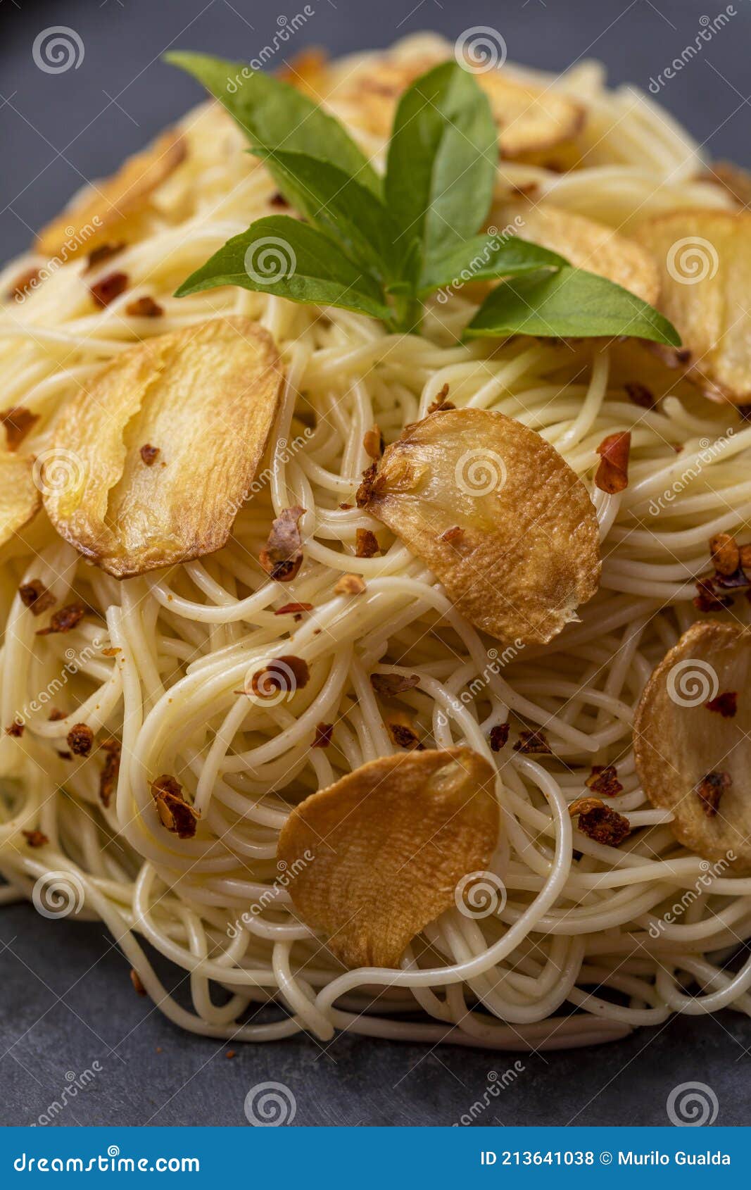 Spaghetti Pasta with Fried Garlic and Olive Oil Stock Photo Image of