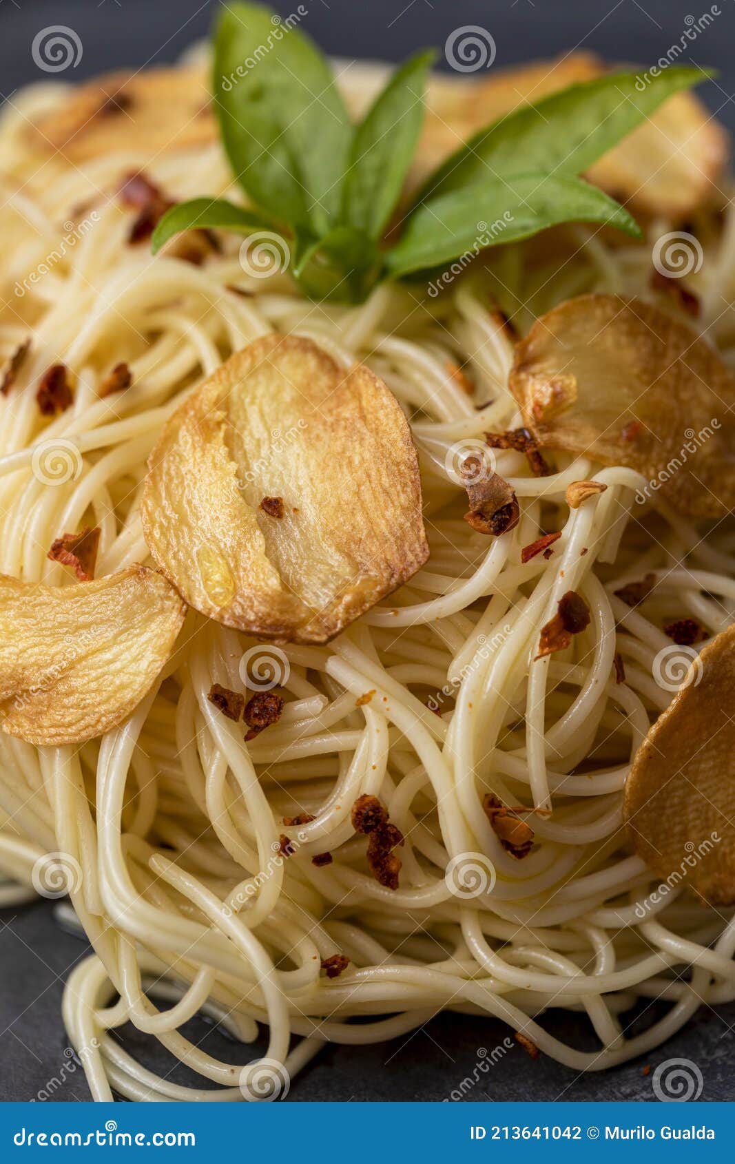 Spaghetti Pasta with Fried Garlic and Olive Oil Stock Photo Image of