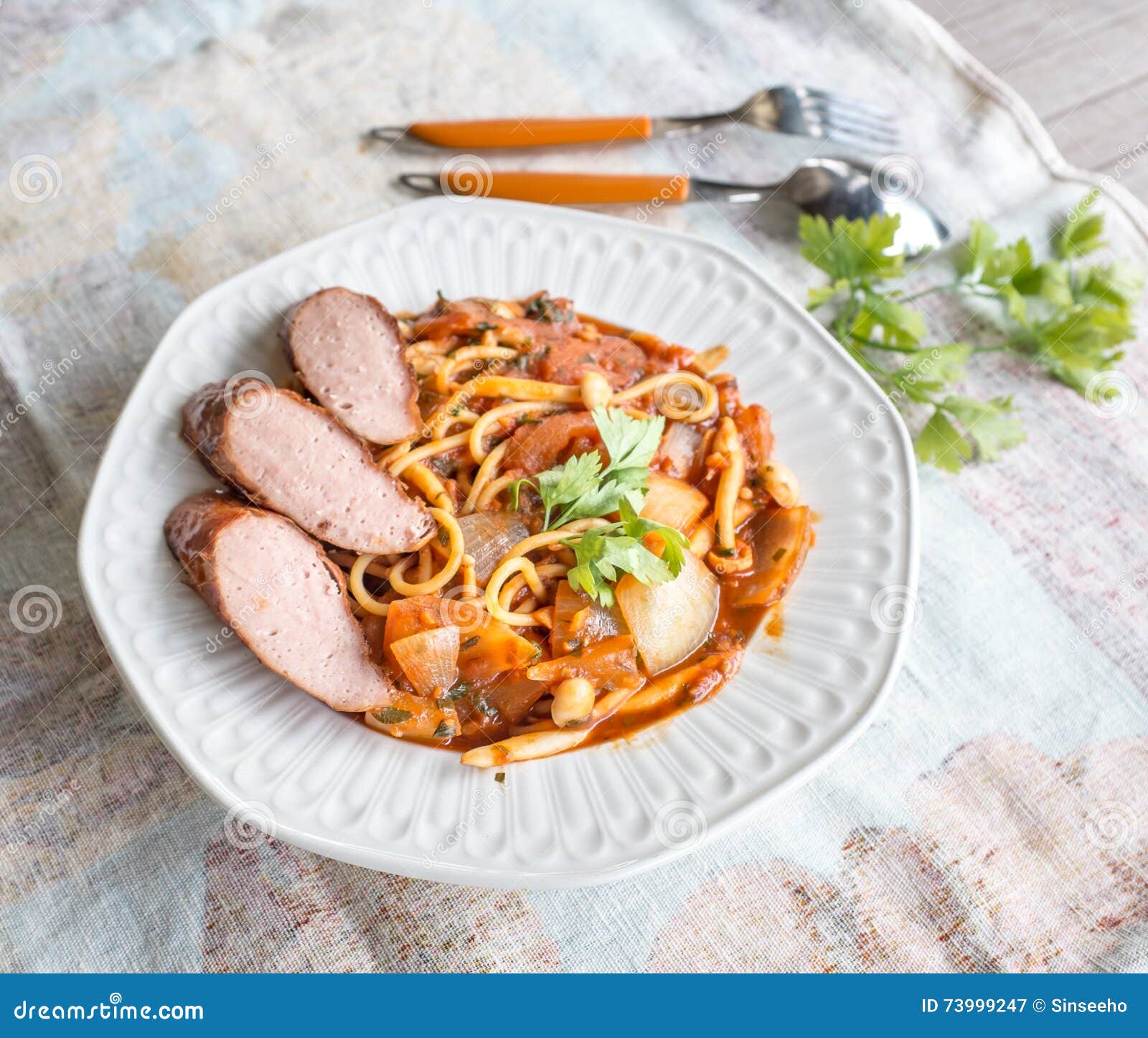 Spaghetti with Pork Sausage Stock Image Image of pork, italian 73999247