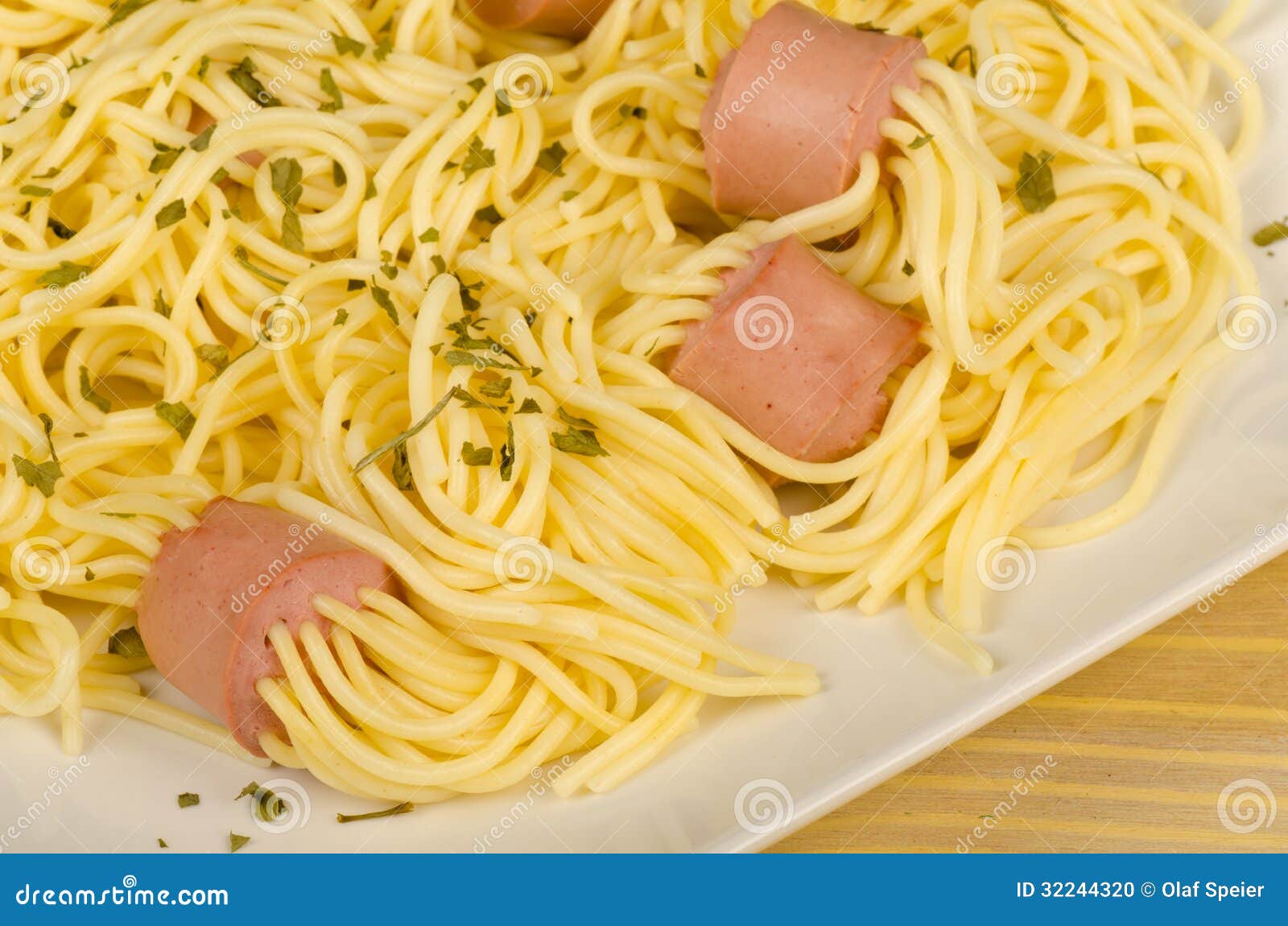 Spaghetti with Sausages for Kids Stock Photo Image of cuisine