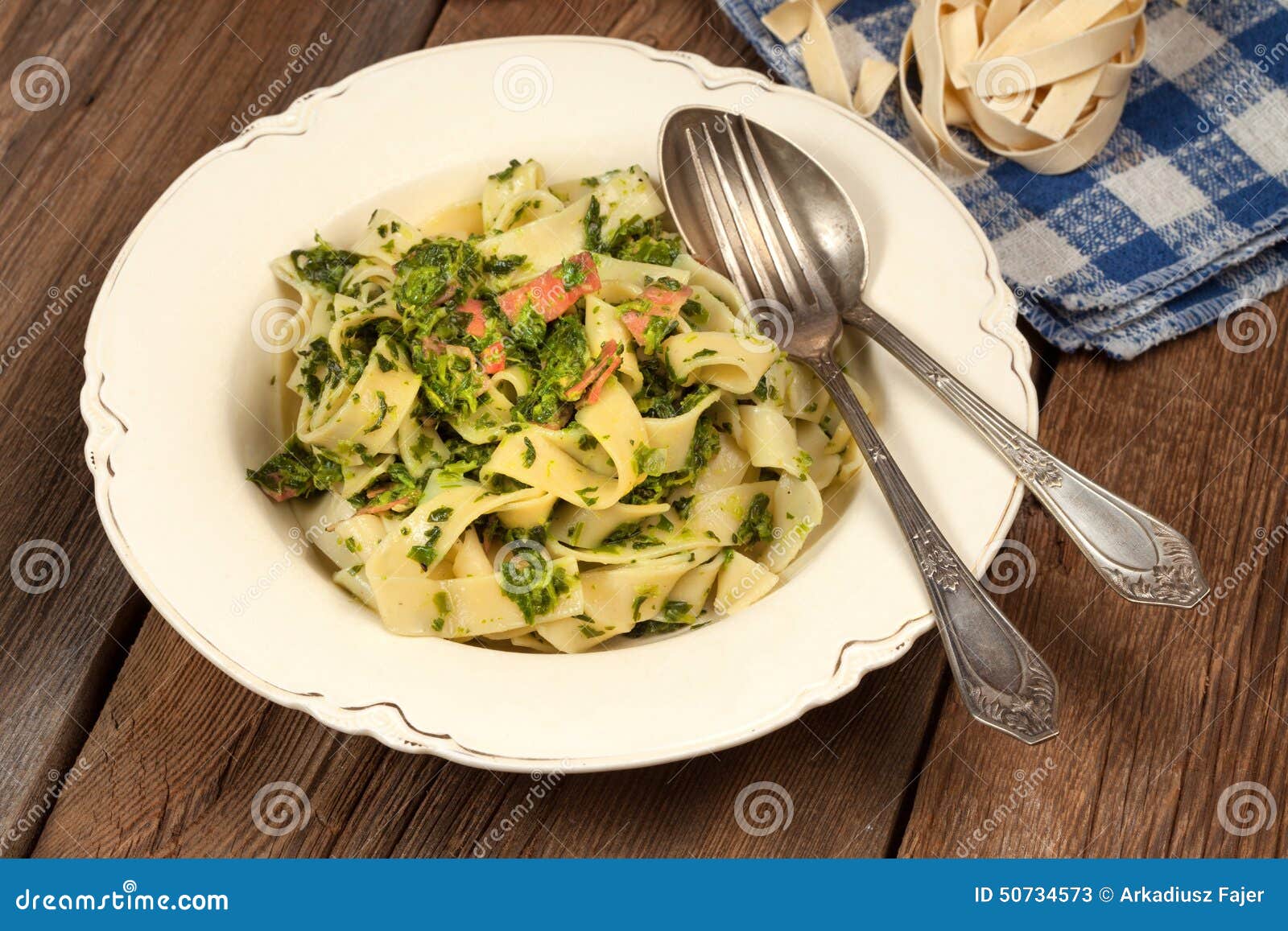 Spaghetti with Spinach and Bacon. Stock Image Image of meal