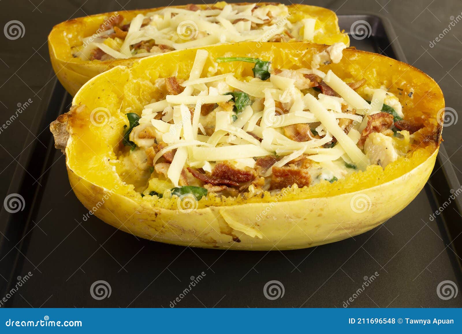 Spaghetti Squash Boats Prepared And Ready To Go In The Oven Stock Photo Image Of Calories Chicken