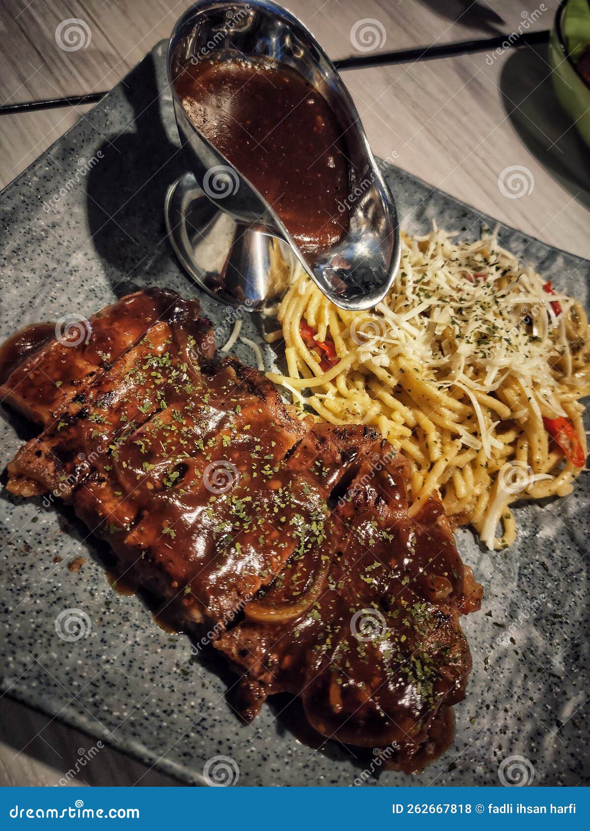 Spaghetti Steak with Black Pepper Sauce Stock Photo Image of pepper