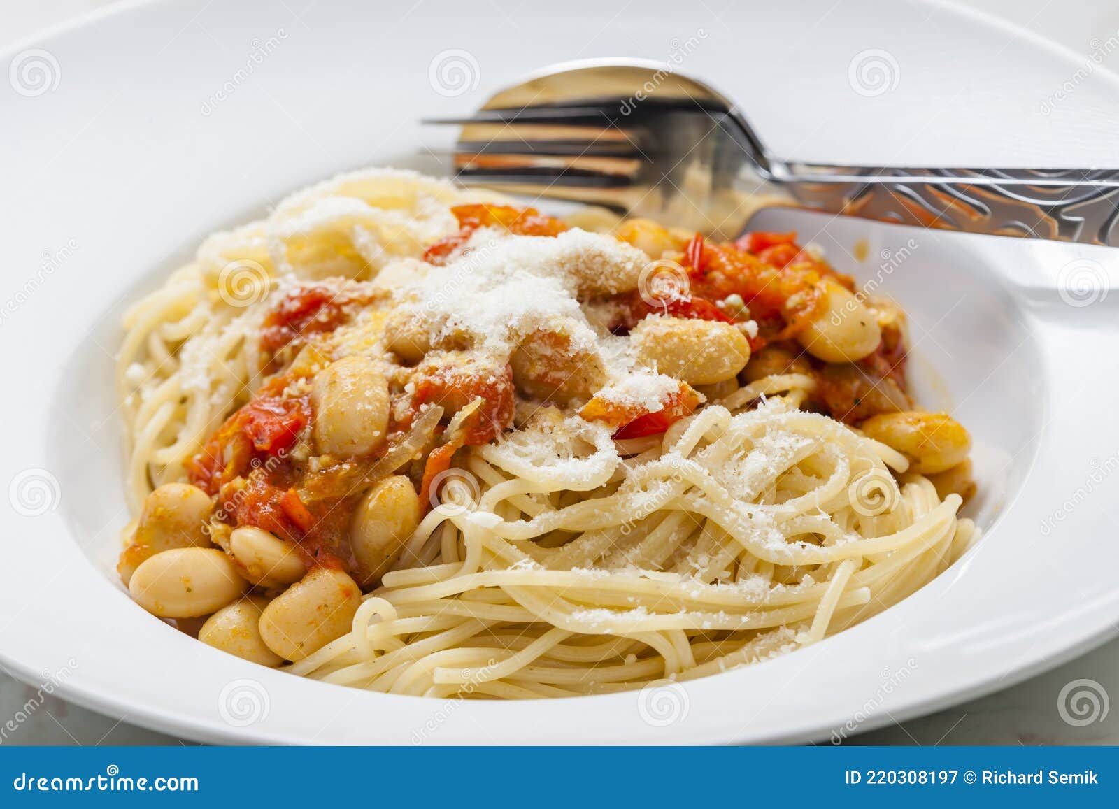 Spaghetti with Tomato Sauce and Beans Stock Image Image of cuisine