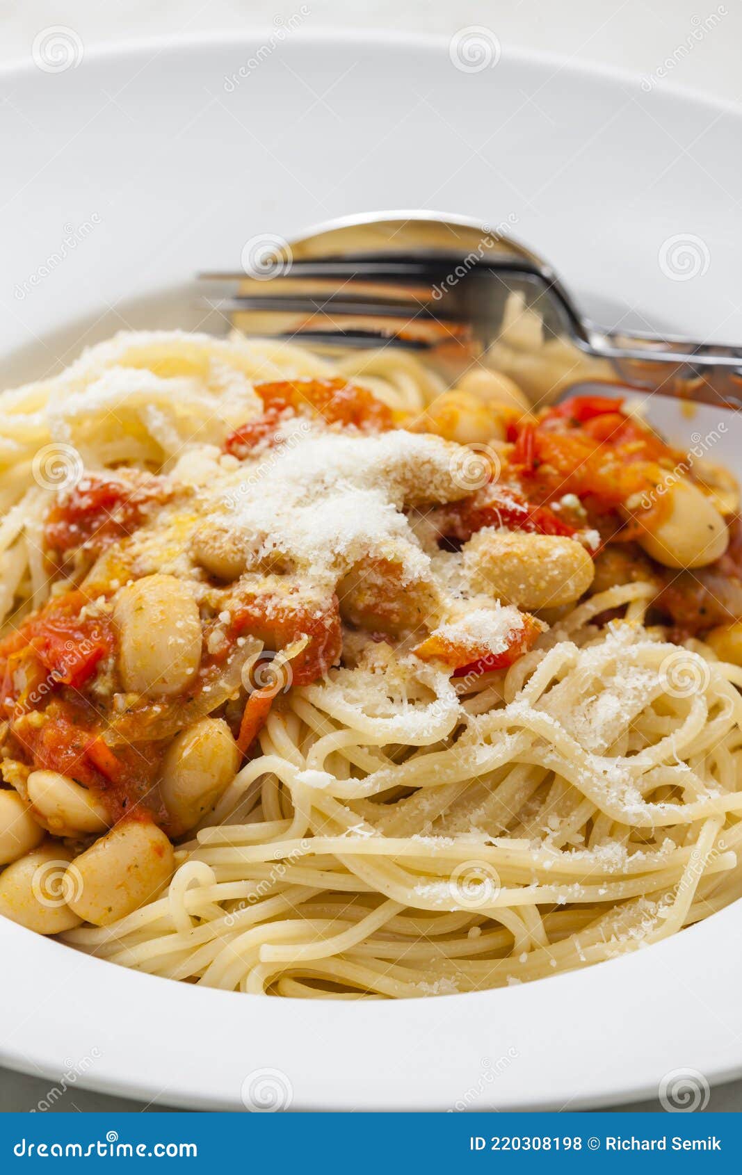 Spaghetti with Tomato Sauce and Beans Stock Photo Image of plate