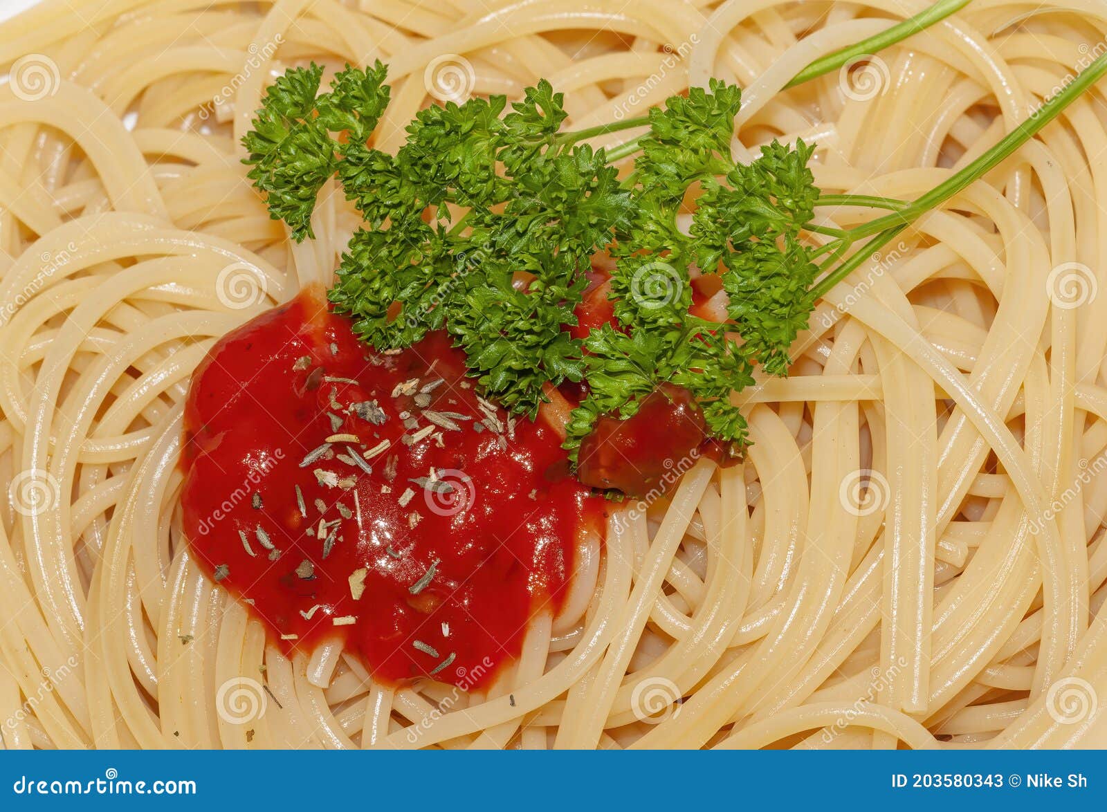Spaghetti, Tomato Sauce and Parsley Stock Image Image of healthy