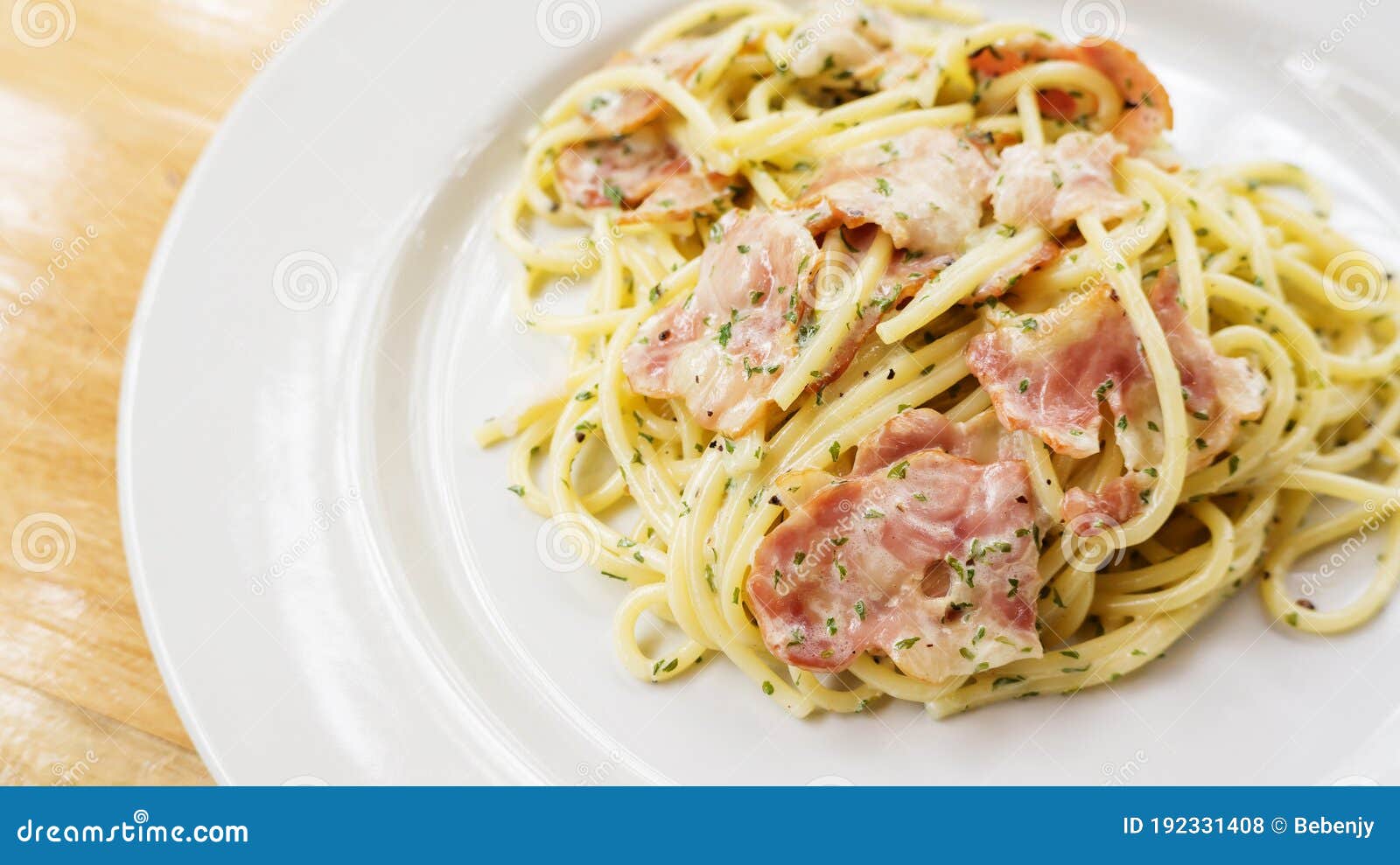 Spaghetti White Sauce with Bacon Stock Photo Image of cream, cheese 192331408