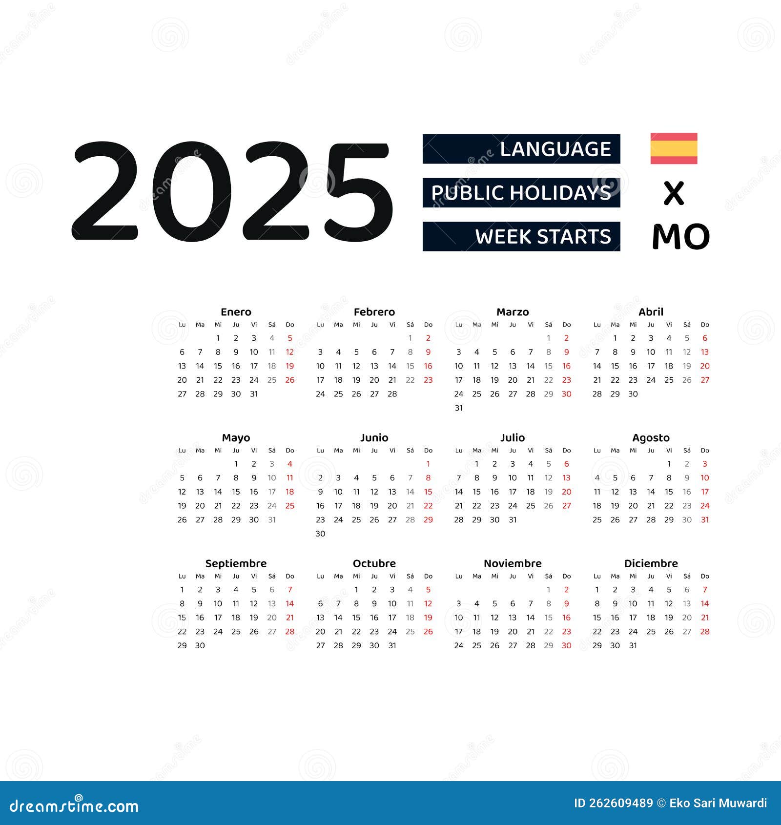 spain-calendar-2025-week-starts-from-monday-vector-graphic-design-stock-vector-illustration