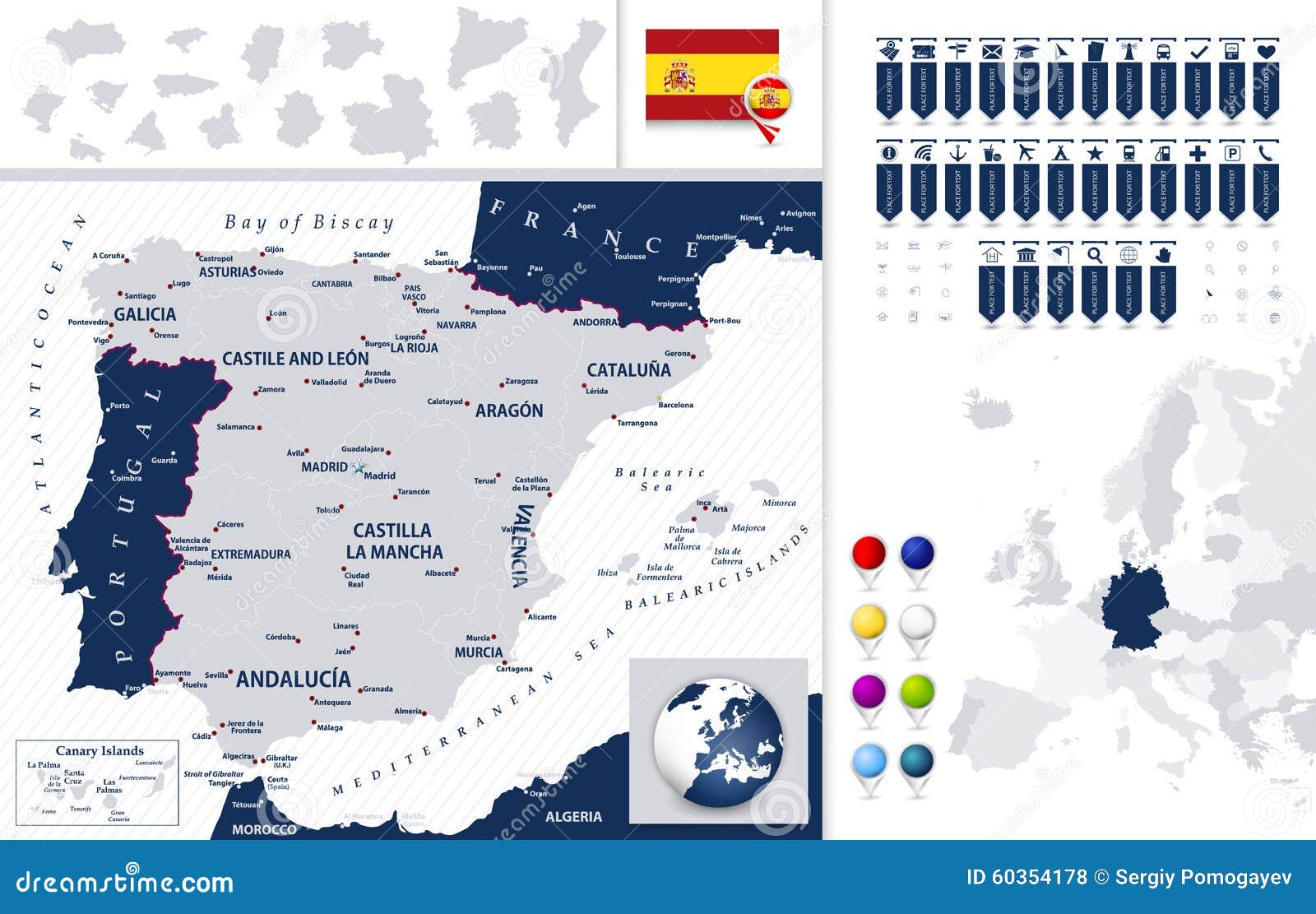 Spain Map and it s states stock vector. Illustration of regions 60354178