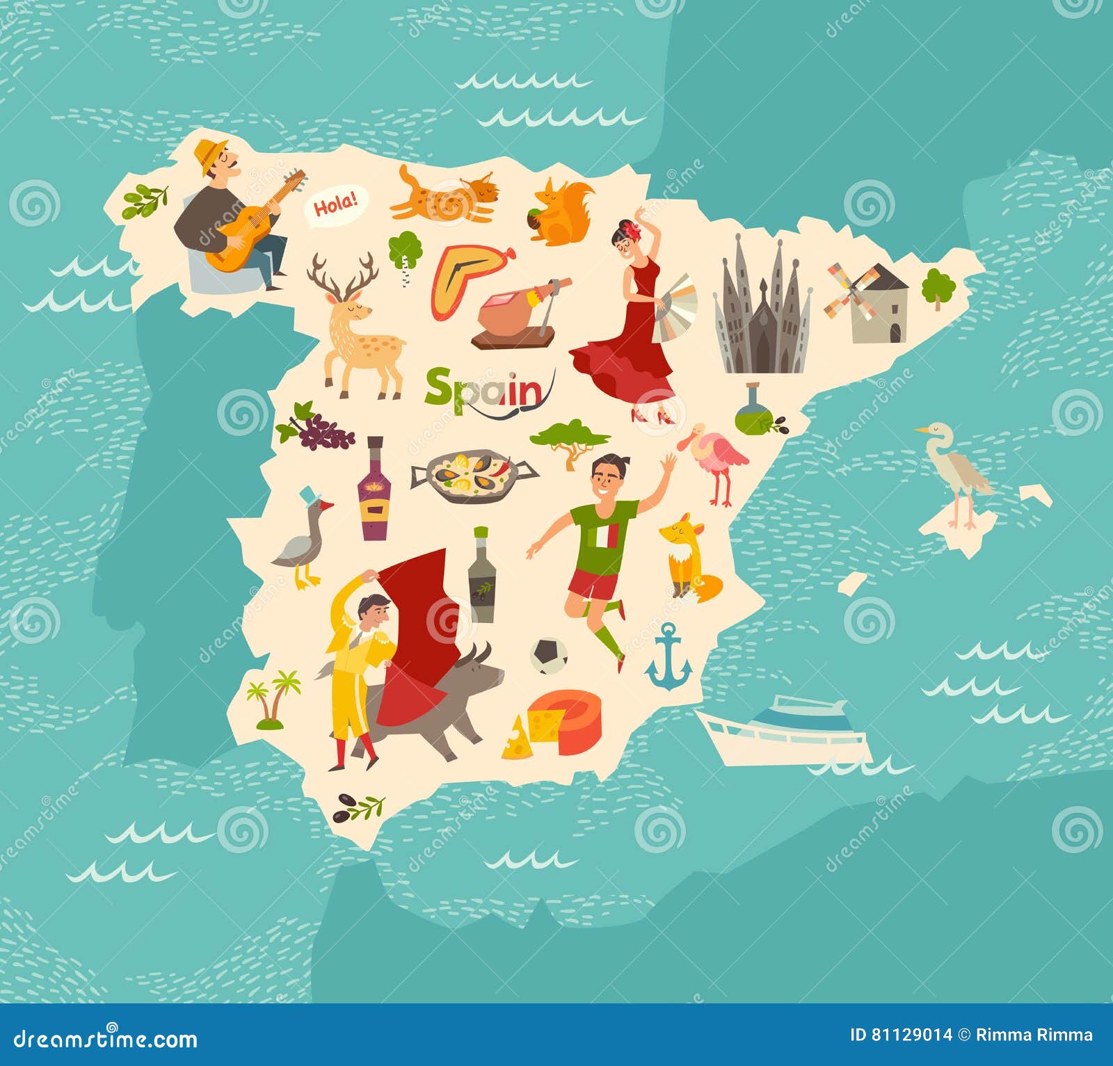 Spain Map Vector. Illustrated Map for Children Stock Vector - Illustration  of food, atlas: 81129014