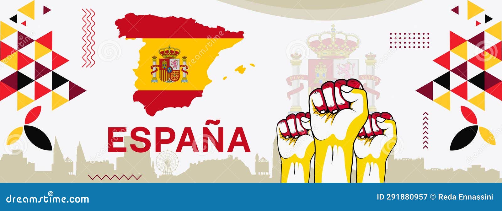 map of spain with typography red yellow color theme.